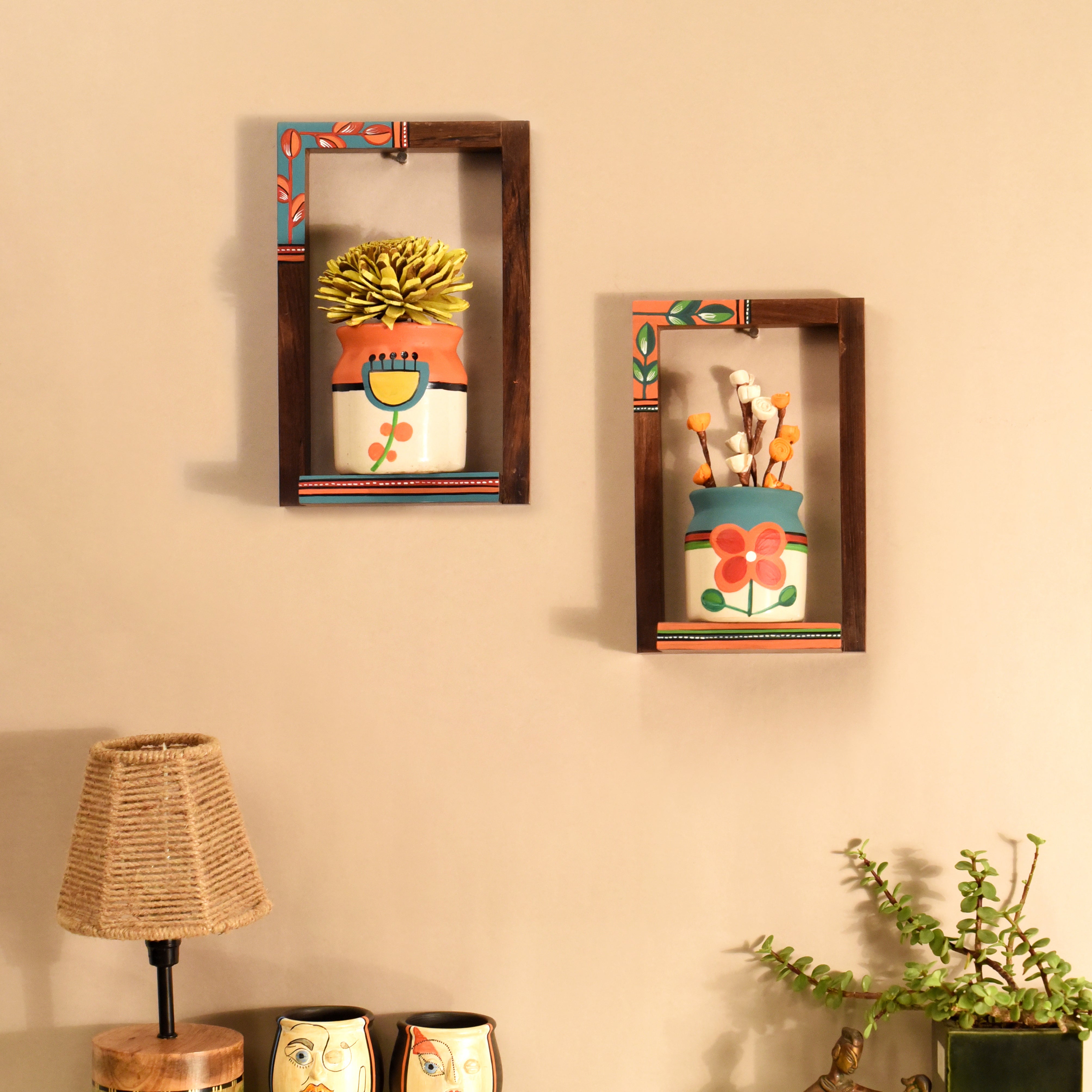 Flora Wall Décor frames with Beautiful handpainted ceramic Pots- So2