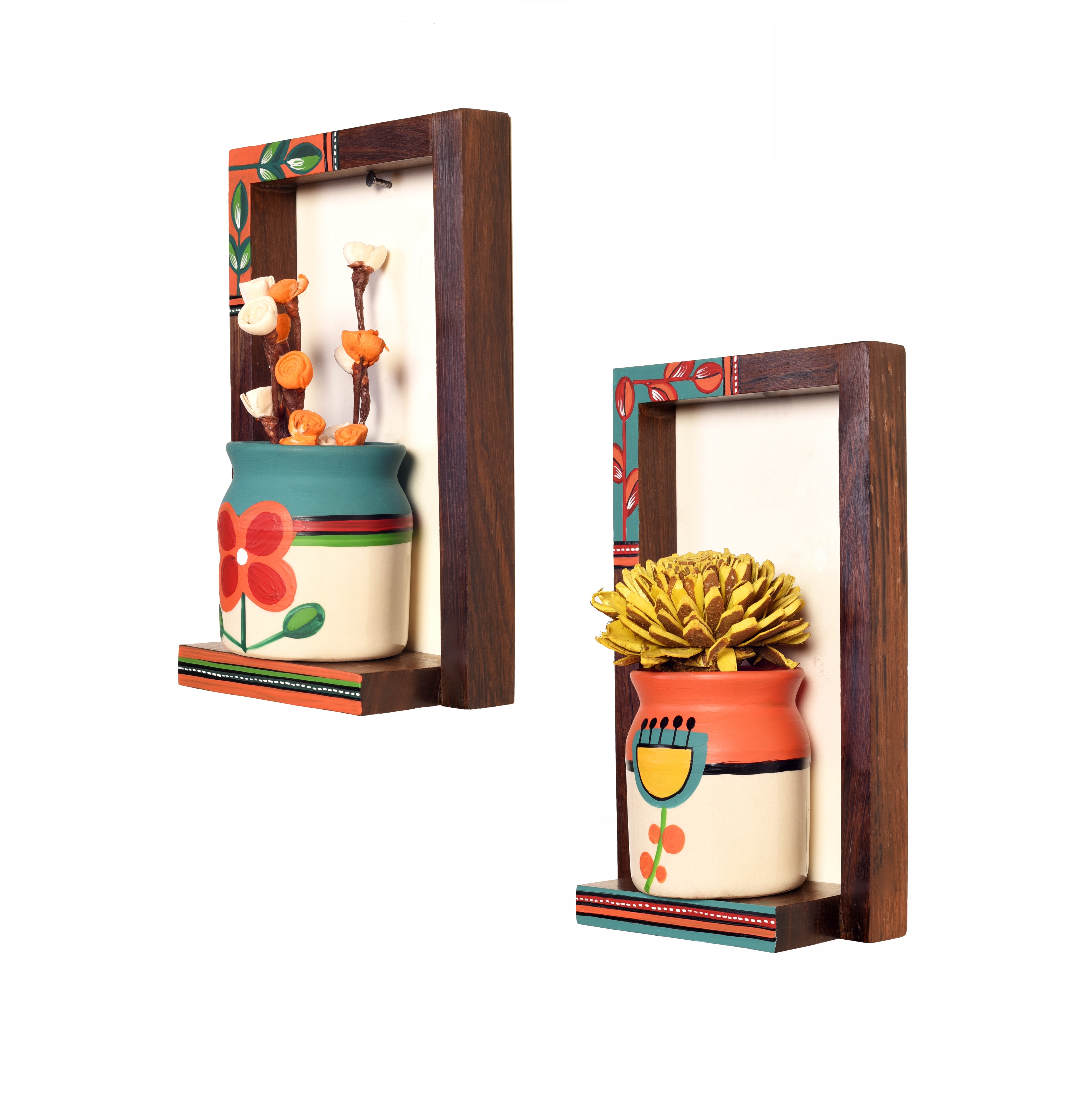 Flora Wall Décor frames with Beautiful handpainted ceramic Pots- So2