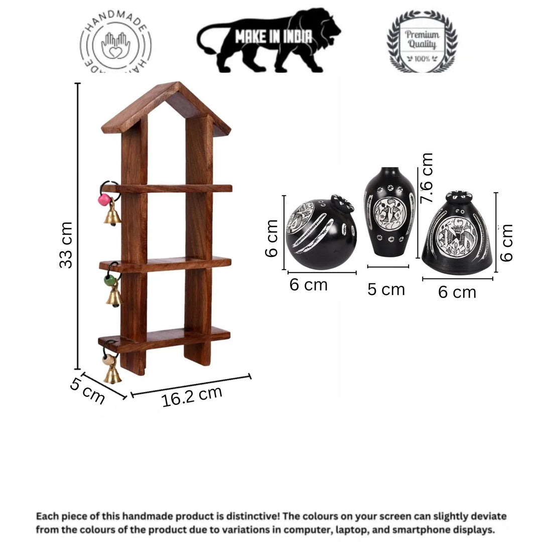 Wall Decor Ladder & 3 Handcrafted Warli Black Pots (6x2x13)