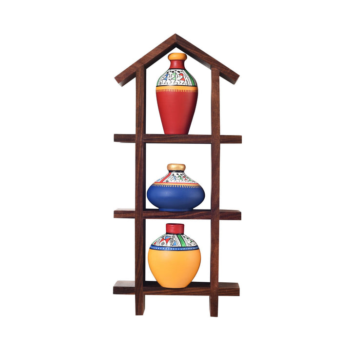 Rainbow Bliss Hut Wall Ladder with Multicolor Pots S03