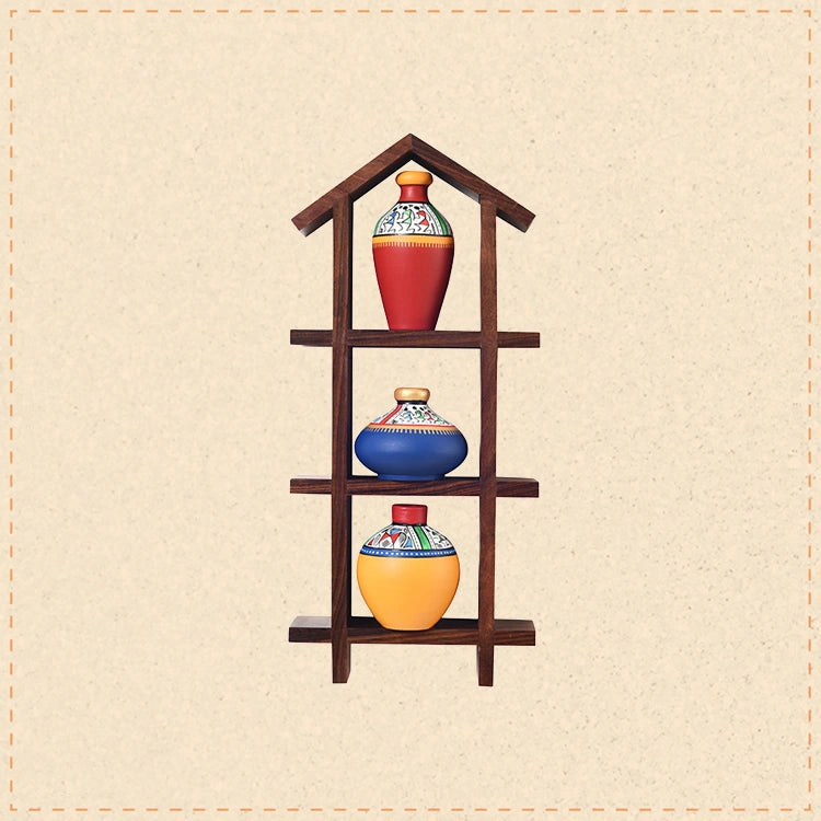 Rainbow Bliss Hut Wall Ladder with Multicolor Pots S03