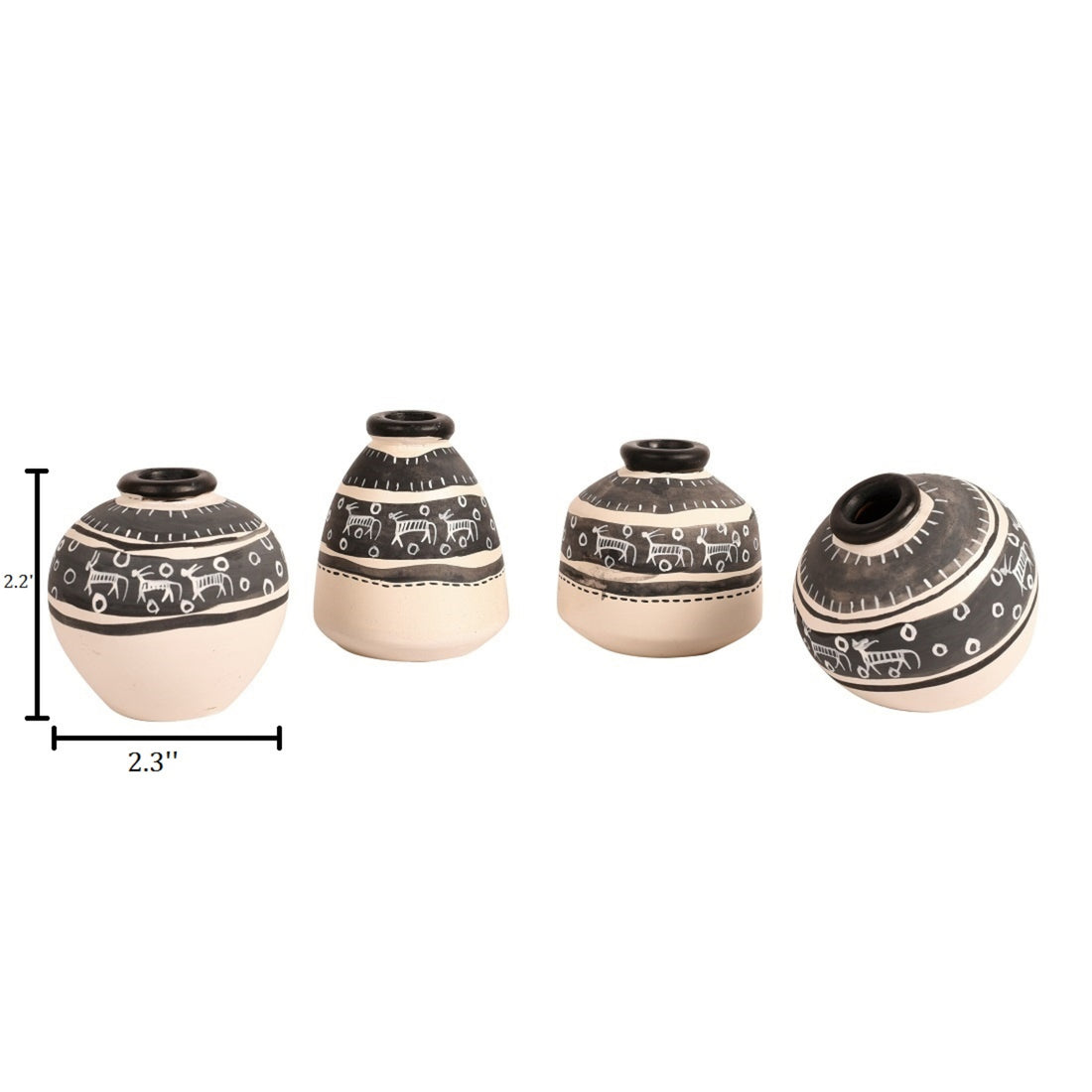 Wall Decor Ladder & 4 White Handcrafted Warli pots (16.5x2x6)