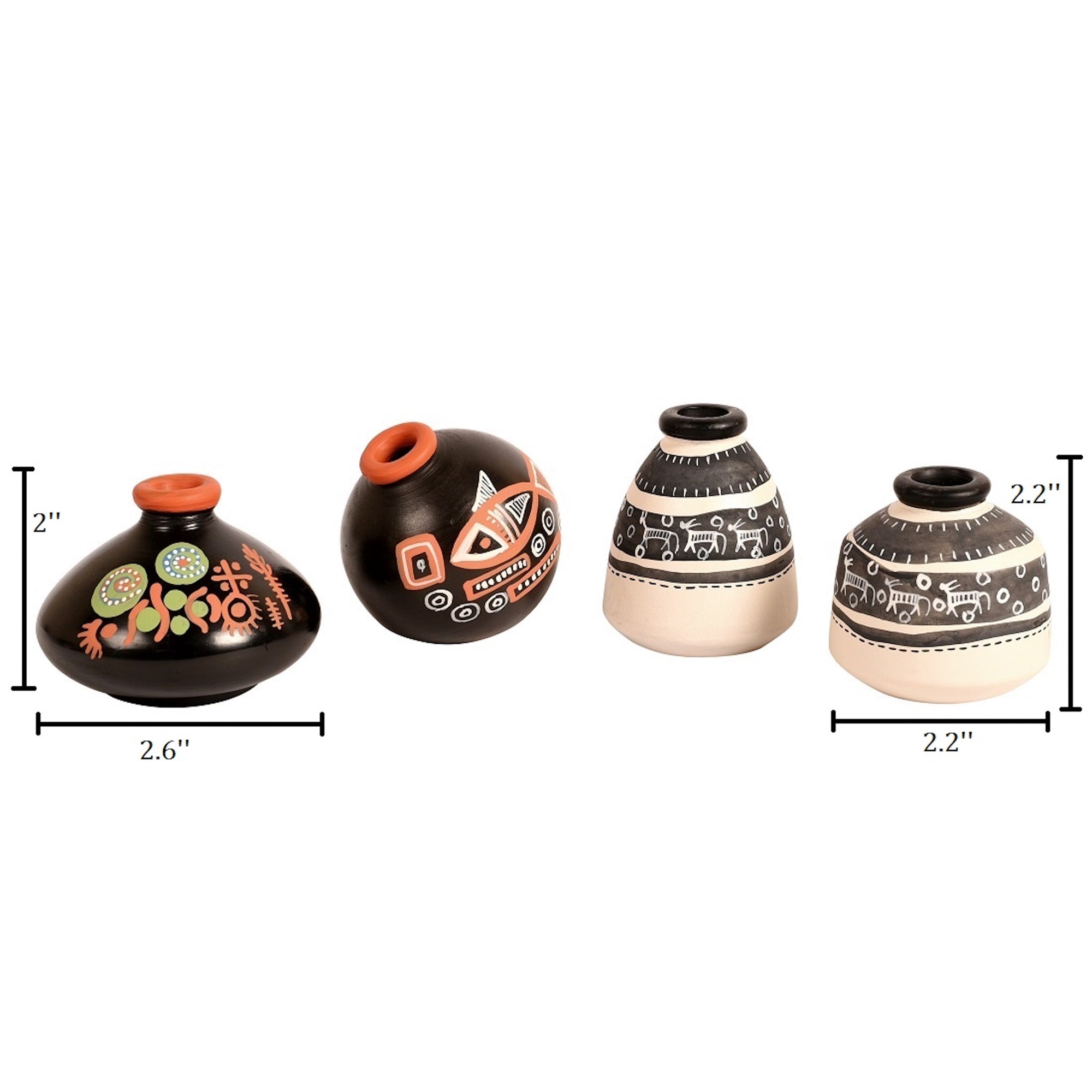 Wall Decor Ladder & 4 B&W Handcrafted Warli Pots (16x2x7.5)