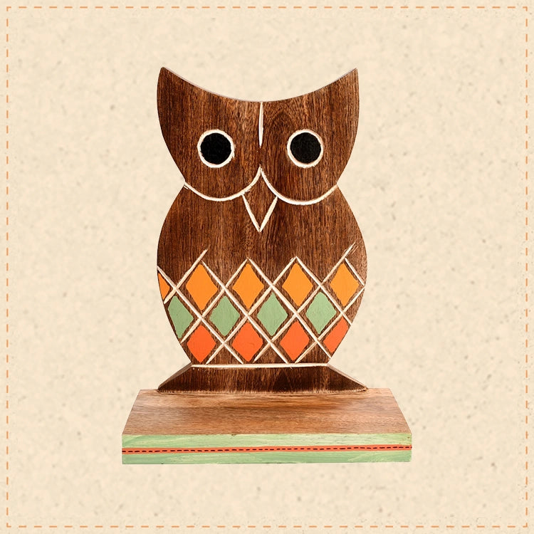 Wall Decor Handcrafted Wooden Tribal Art Owl Shelf (6.5x4x9.2)