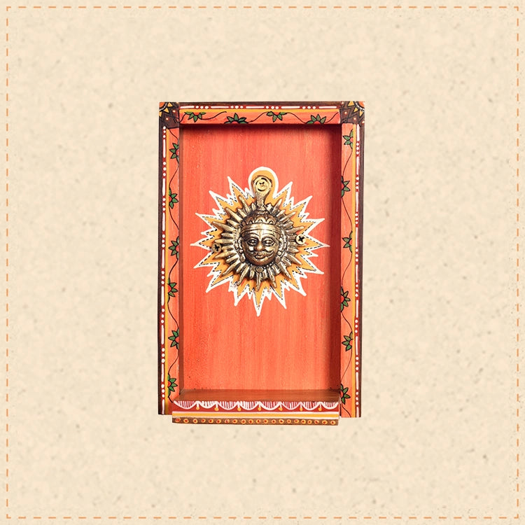 Divya-IV Wall décor frame with beautiful Brass Sculpture of Surya Dev