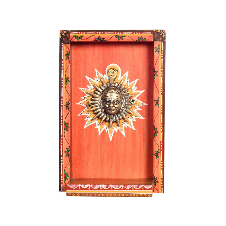 Divya-IV Wall décor frame with beautiful Brass Sculpture of Surya Dev