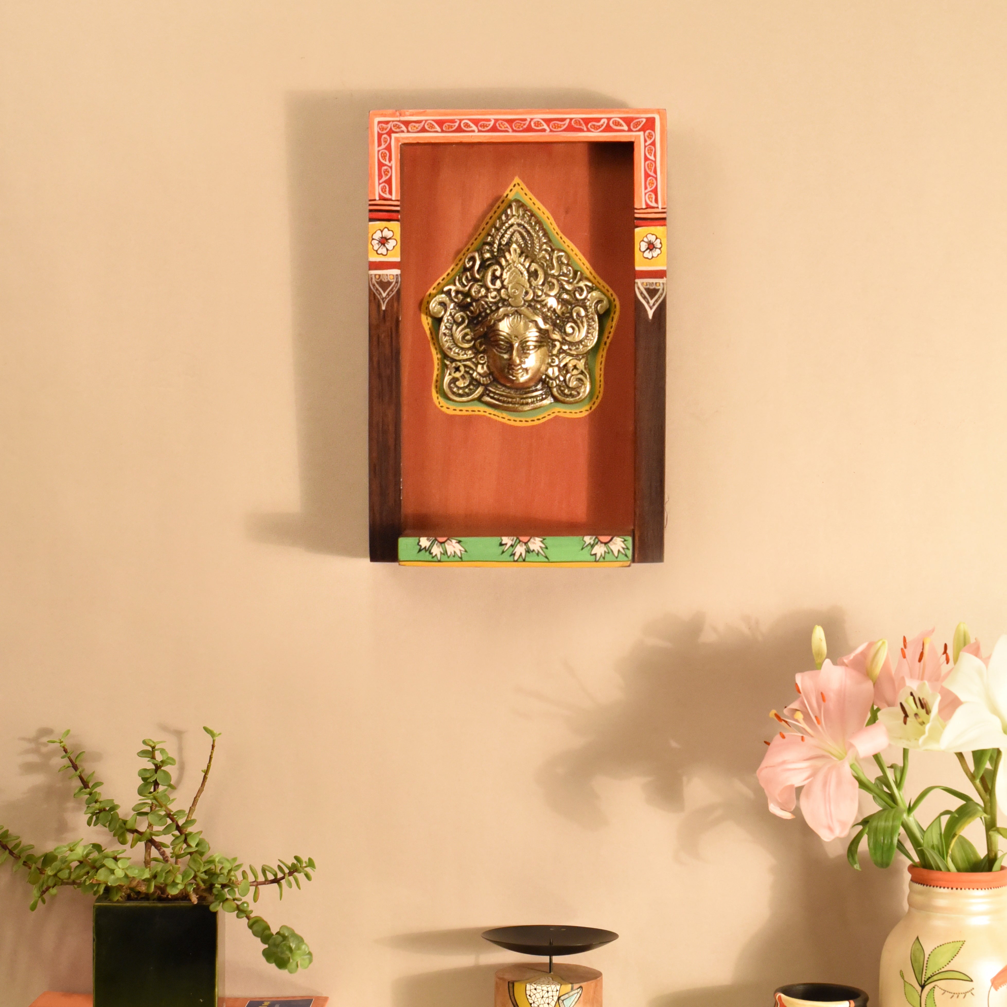 Deva Wall décor frame with beautiful Brass Sculpture of Vishnu Dev