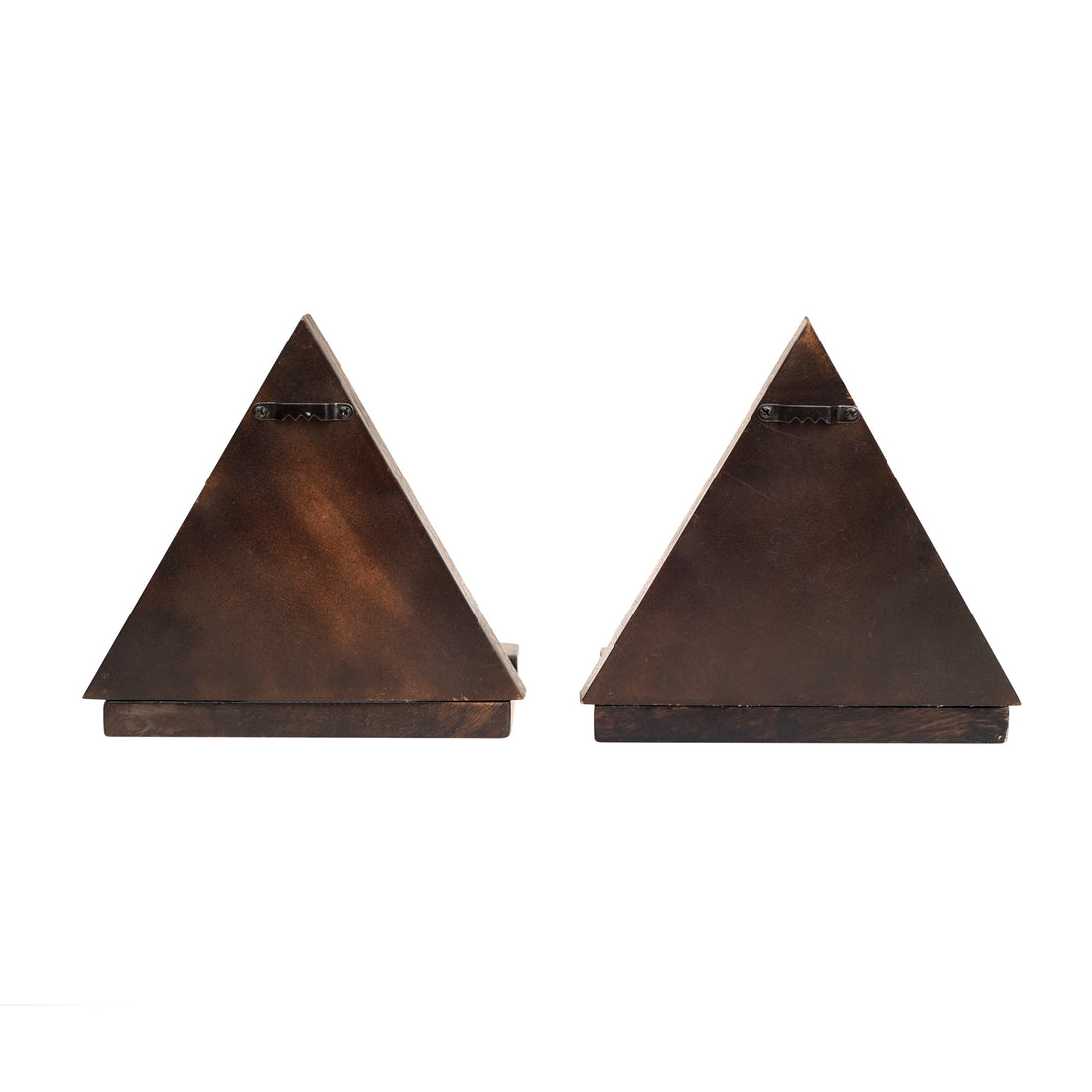 Triangular Wall Decor Shelves (Set Of 2) with Blue Owl Motifs set on Mirrors (7x4.7x7.2)