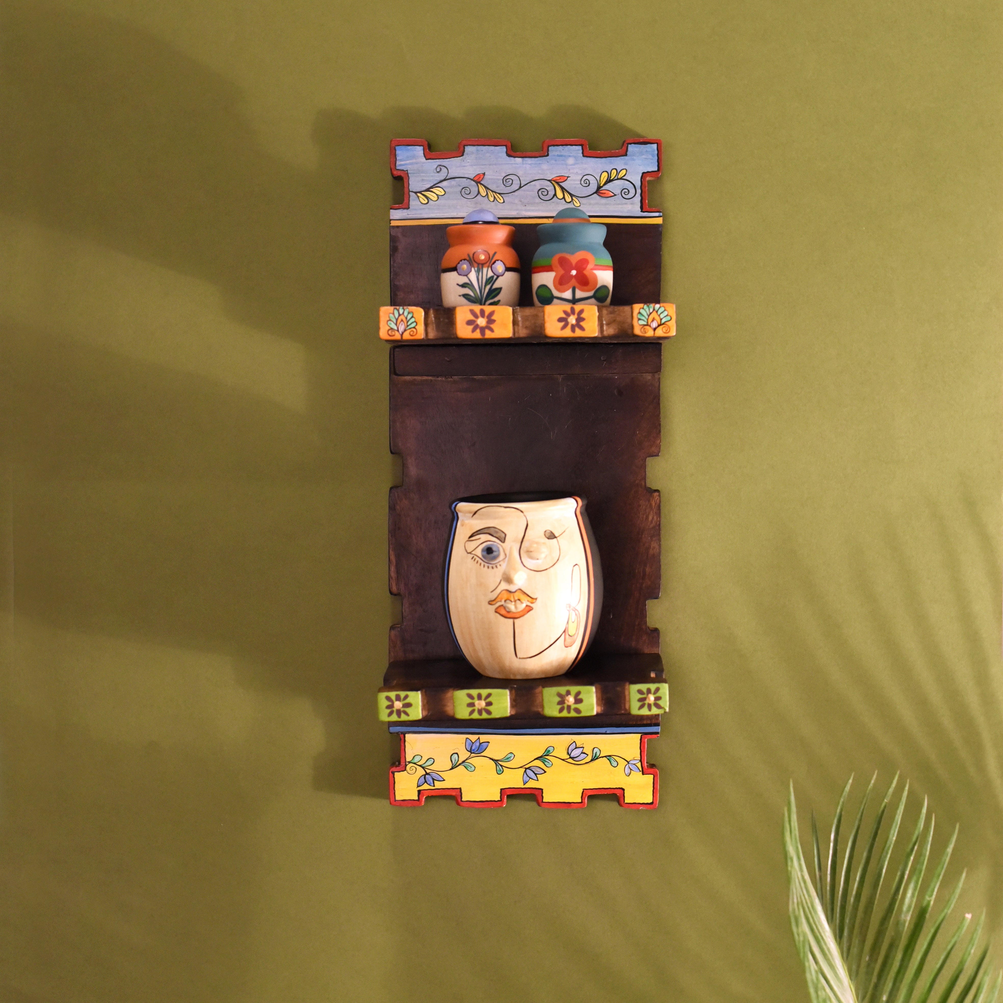 Hand-Painted Wooden Wall Magazine Holder Decorative Storage Organizer