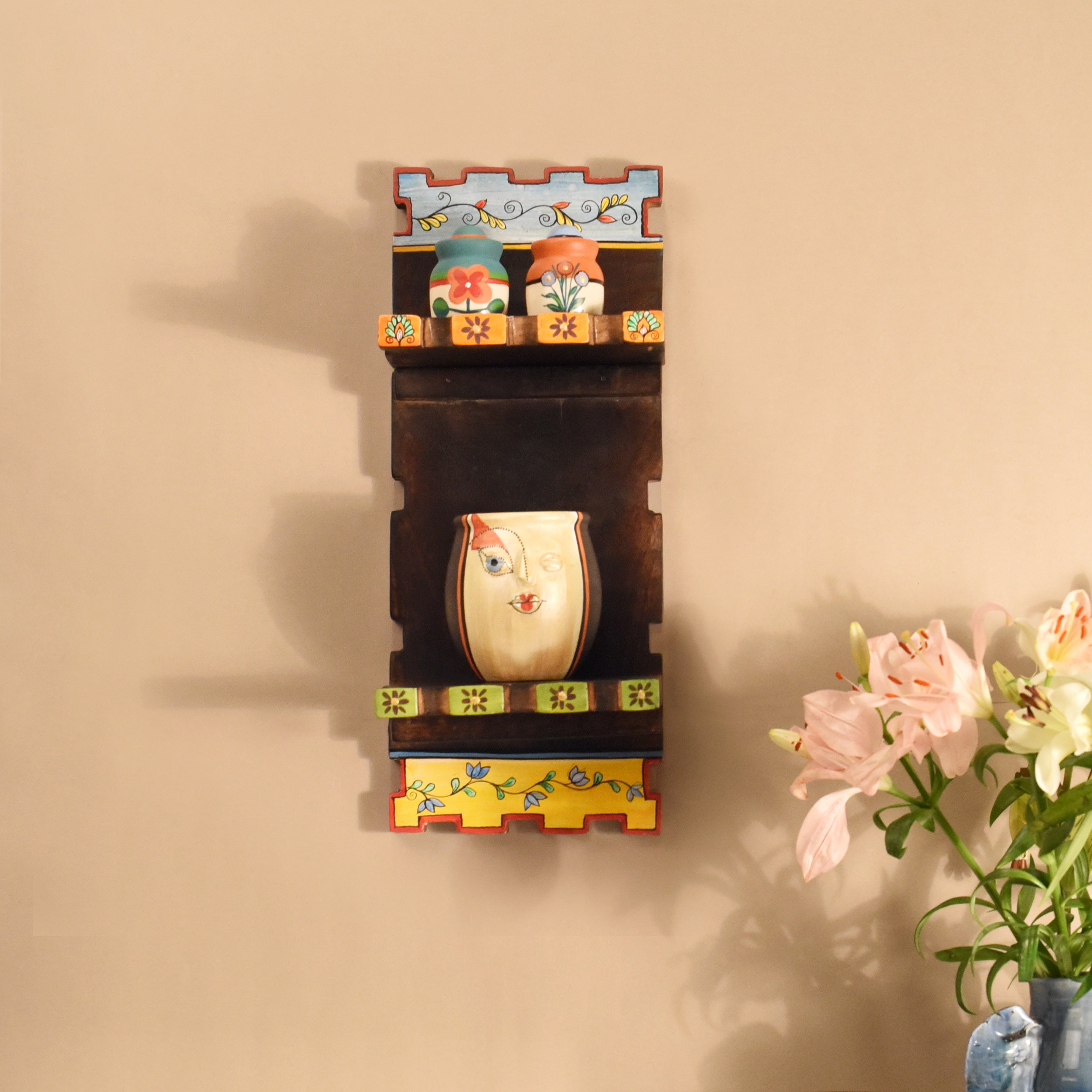 Hand-Painted Wooden Wall Magazine Holder Decorative Storage Organizer