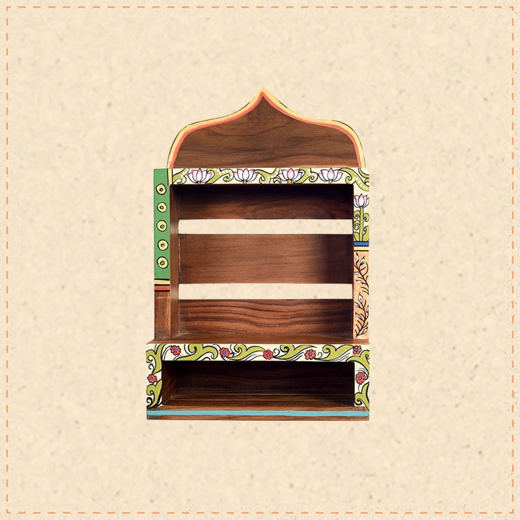 Handcrafted Wooden Wall Shelf Decorative Hand-Painted Storage Rack