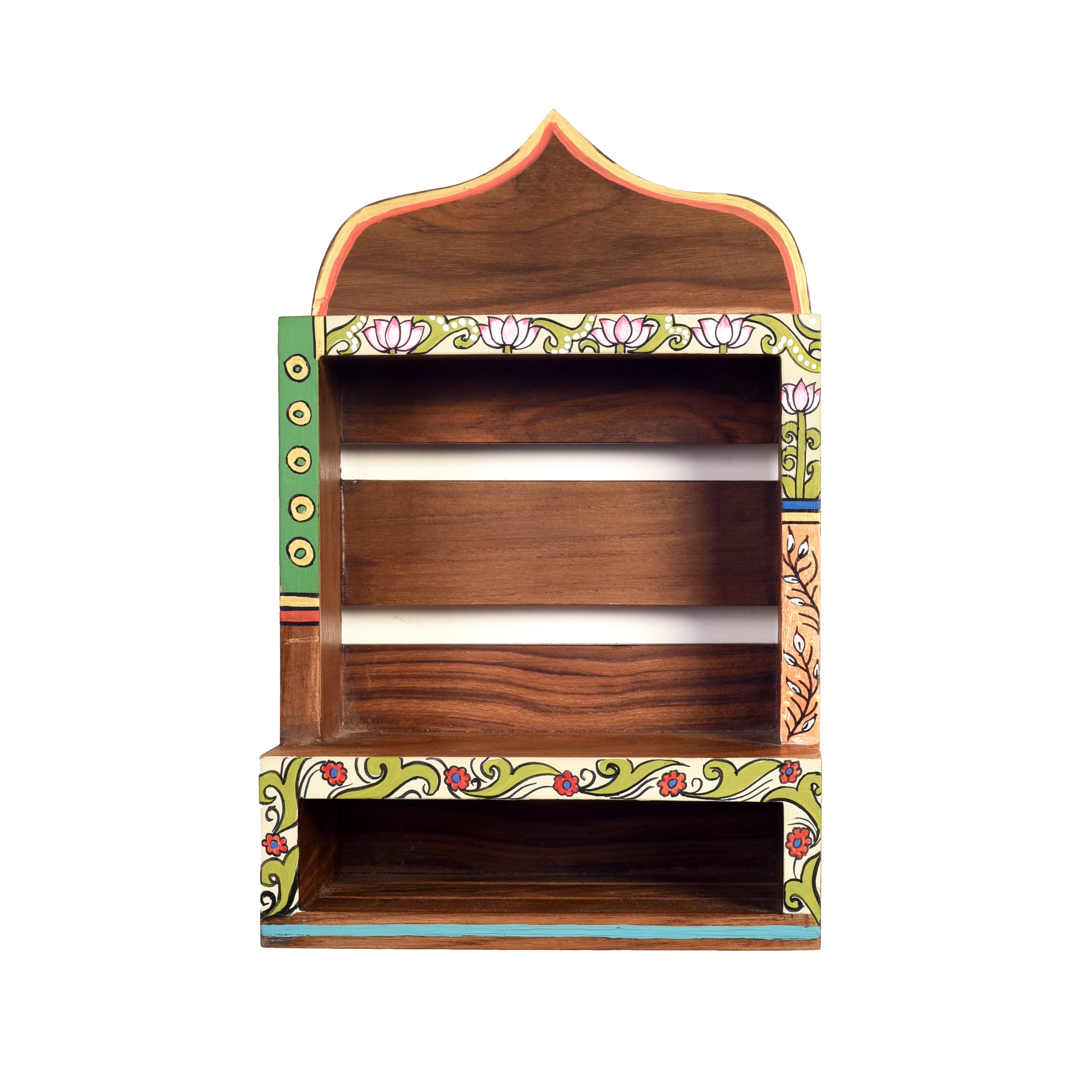 Handcrafted Wooden Wall Shelf Decorative Hand-Painted Storage Rack