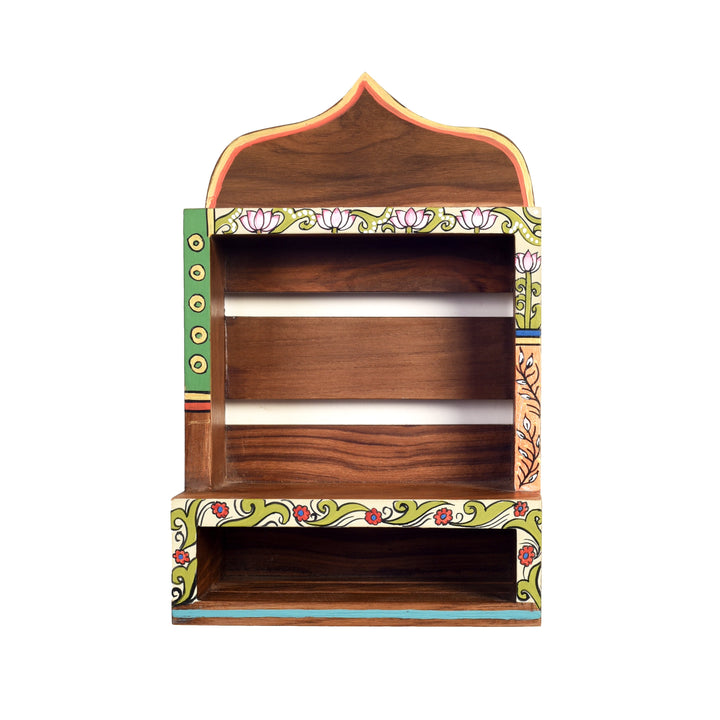 Handcrafted Wooden Wall Shelf Decorative Hand-Painted Storage Rack