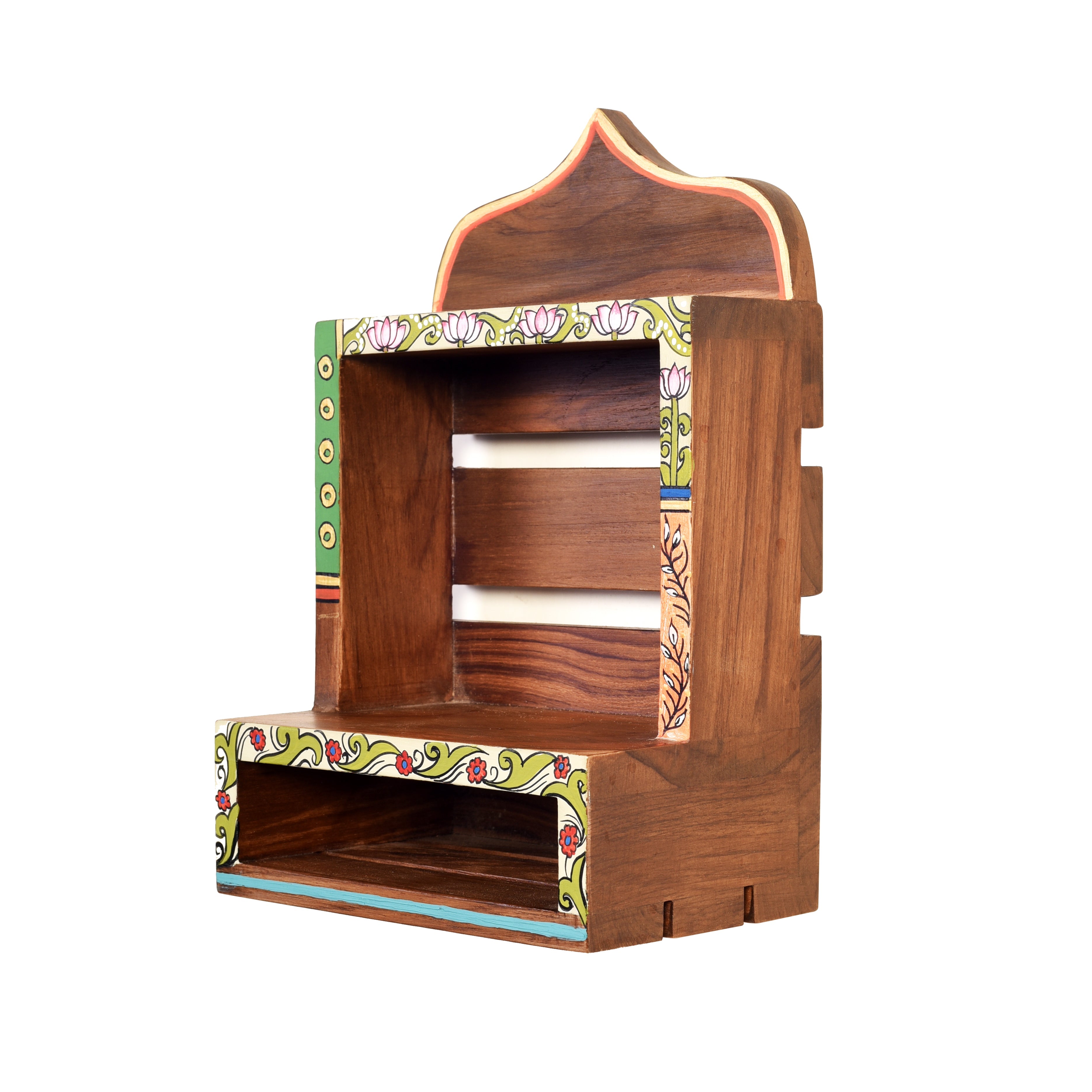 Handcrafted Wooden Wall Shelf Decorative Hand-Painted Storage Rack