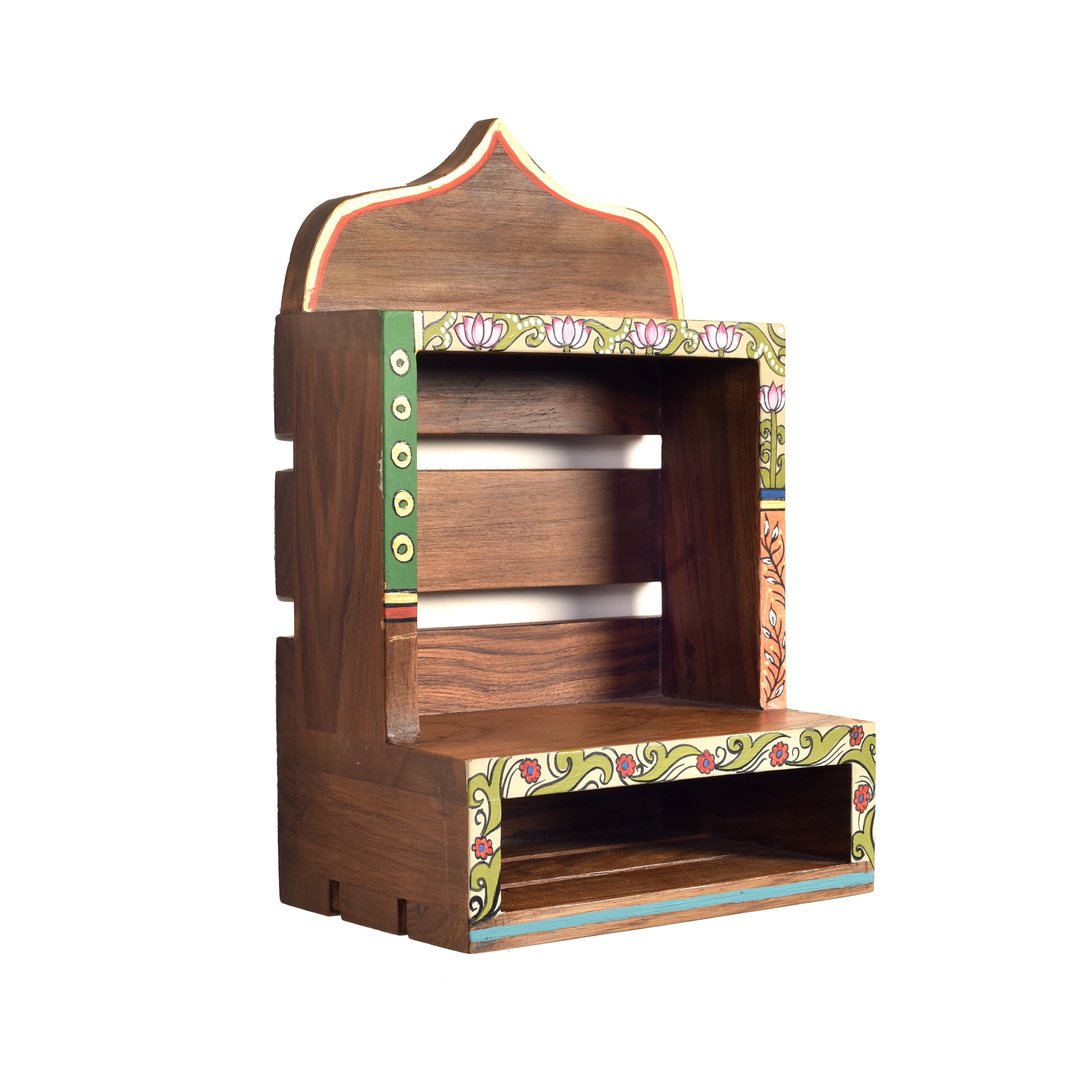 Handcrafted Wooden Wall Shelf Decorative Hand-Painted Storage Rack