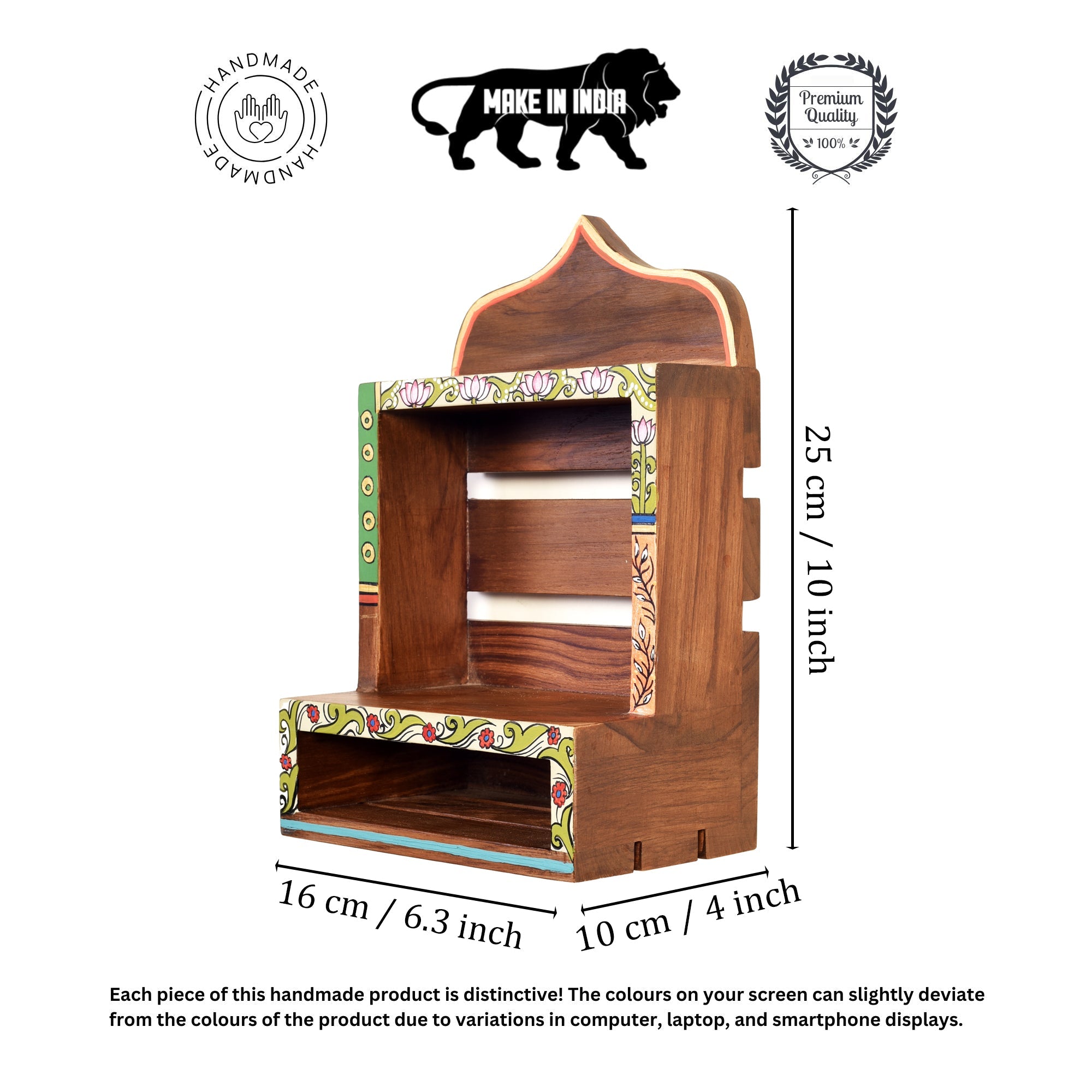 Handcrafted Wooden Wall Shelf Decorative Hand-Painted Storage Rack