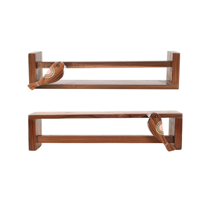 Floating teak wall shelf for powder room SET OF 2 (18.5x3.2x4.1)