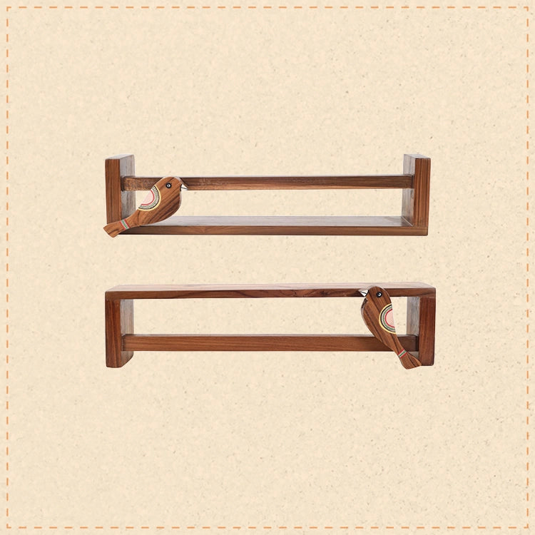 Floating teak wall shelf for powder room SET OF 2 (18.5x3.2x4.1)