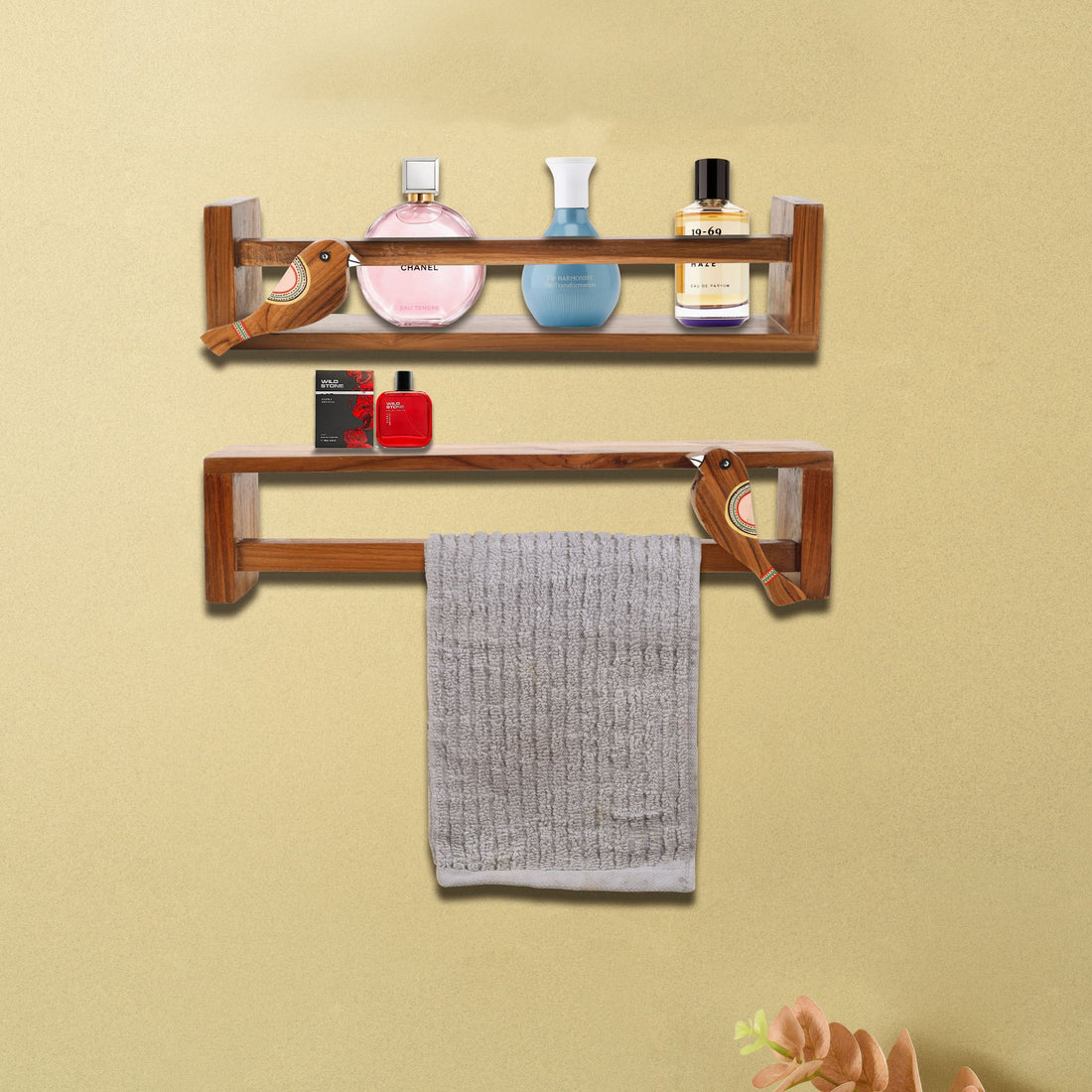 Floating teak wall shelf for powder room SET OF 2 (18.5x3.2x4.1)