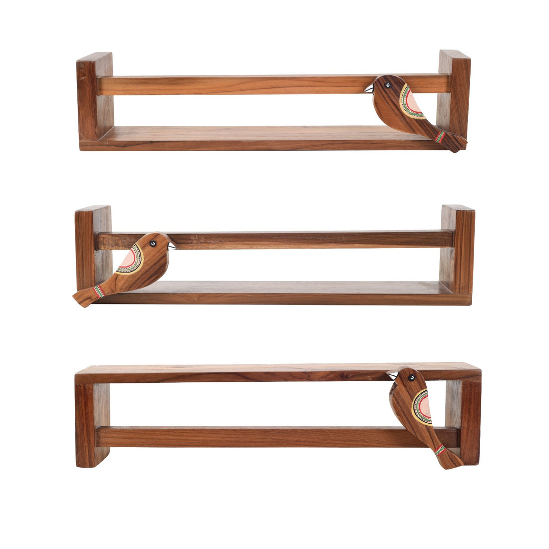 Floating teak wall shelf for powder room SET OF 3 (18.5x3.2x4.1)