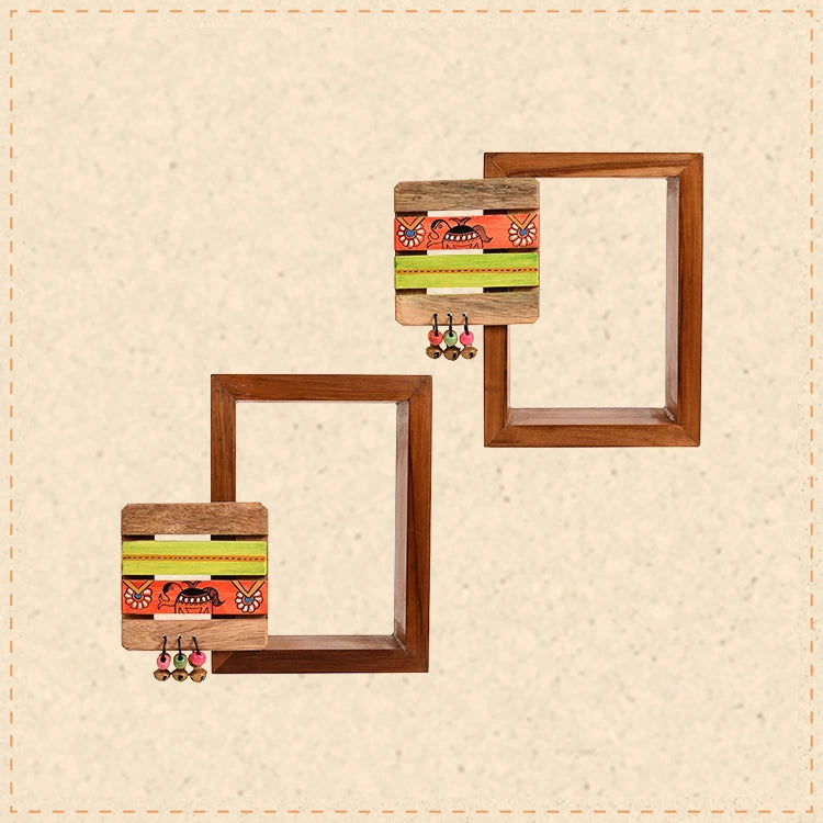 Wall Decor Square Coaster Handcrafted Wooden Shelves (Set of 2) (9x2.7x8)