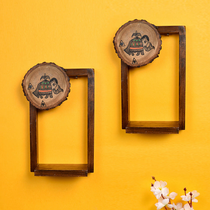 Wall Decor Round Coaster Handcrafted Wooden Shelves (Set of 2) (6x2.5x9)