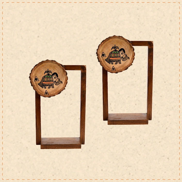 Wall Decor Round Coaster Handcrafted Wooden Shelves (Set of 2) (6x2.5x9)