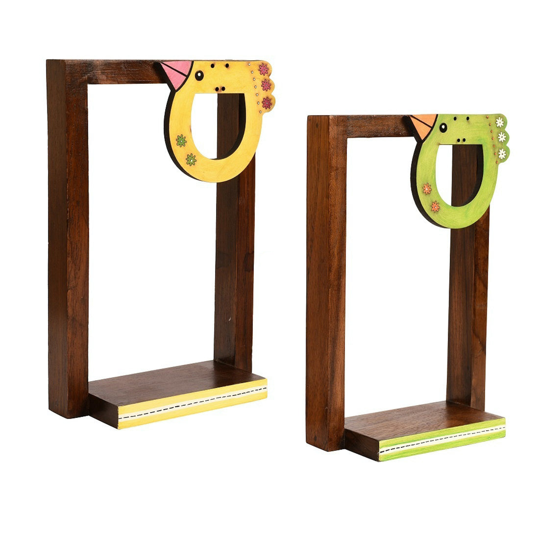 Wall Decor Handcrafted Wooden Bird Motif Shelves (Set of 2) (5.5x2.5x8.5)