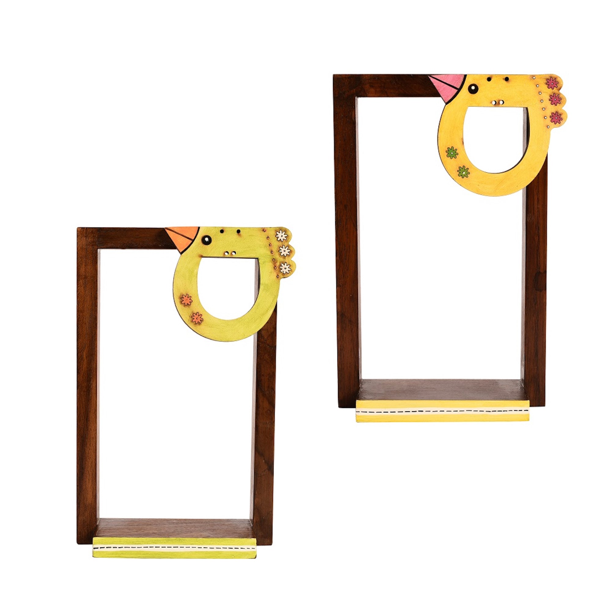 Wall Decor Handcrafted Wooden Bird Motif Shelves (Set of 2) (5.5x2.5x8.5)