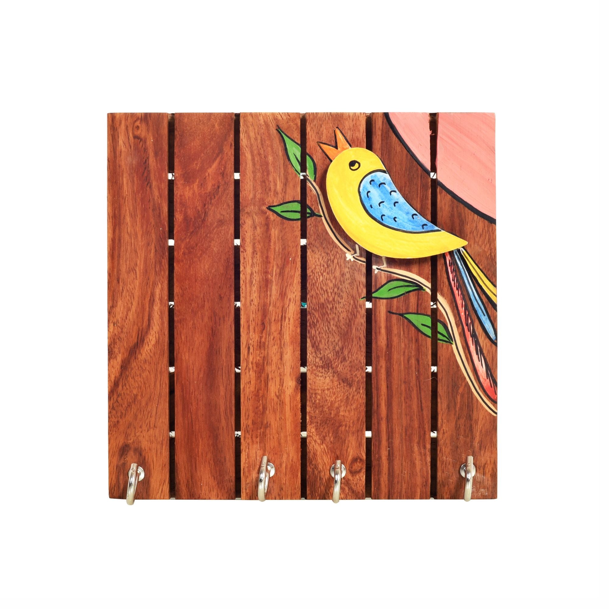 Robin Hand Painted Wooden Key Holder, Wall Mounted Bird Design Key Hanger for Entryway and Homedecor