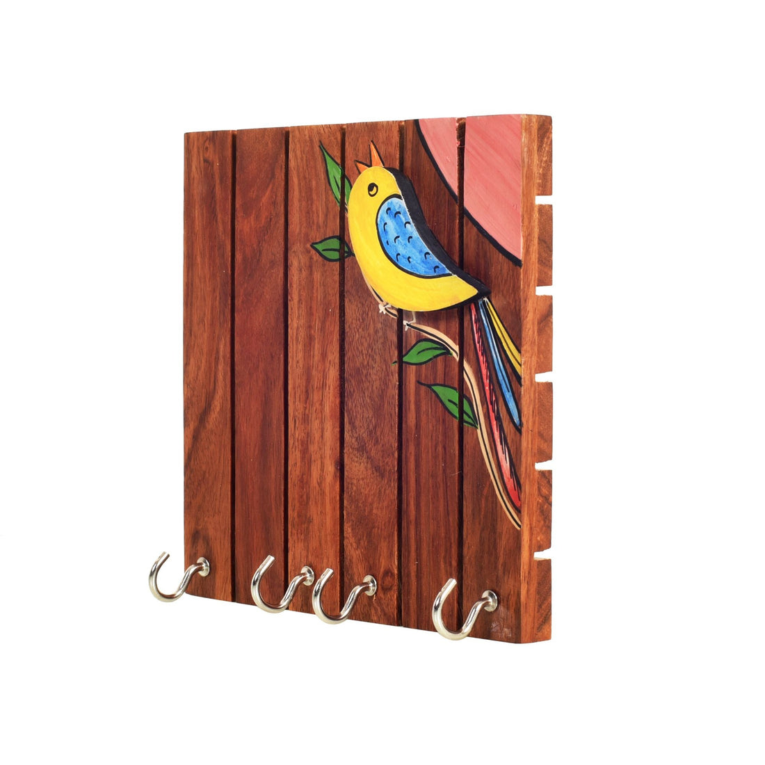 Robin Hand Painted Wooden Key Holder, Wall Mounted Bird Design Key Hanger for Entryway and Homedecor