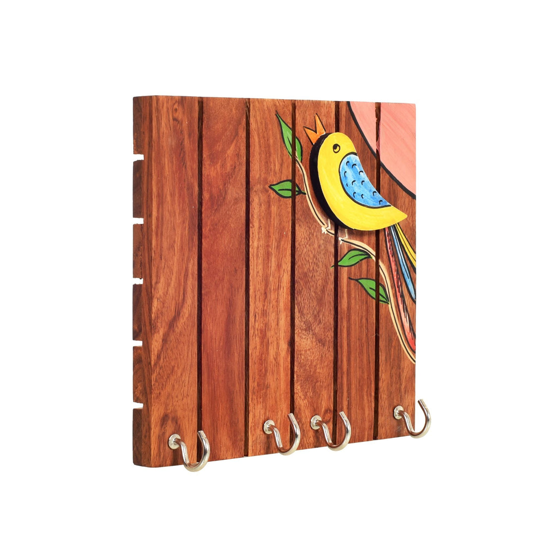 Robin Hand Painted Wooden Key Holder, Wall Mounted Bird Design Key Hanger for Entryway and Homedecor