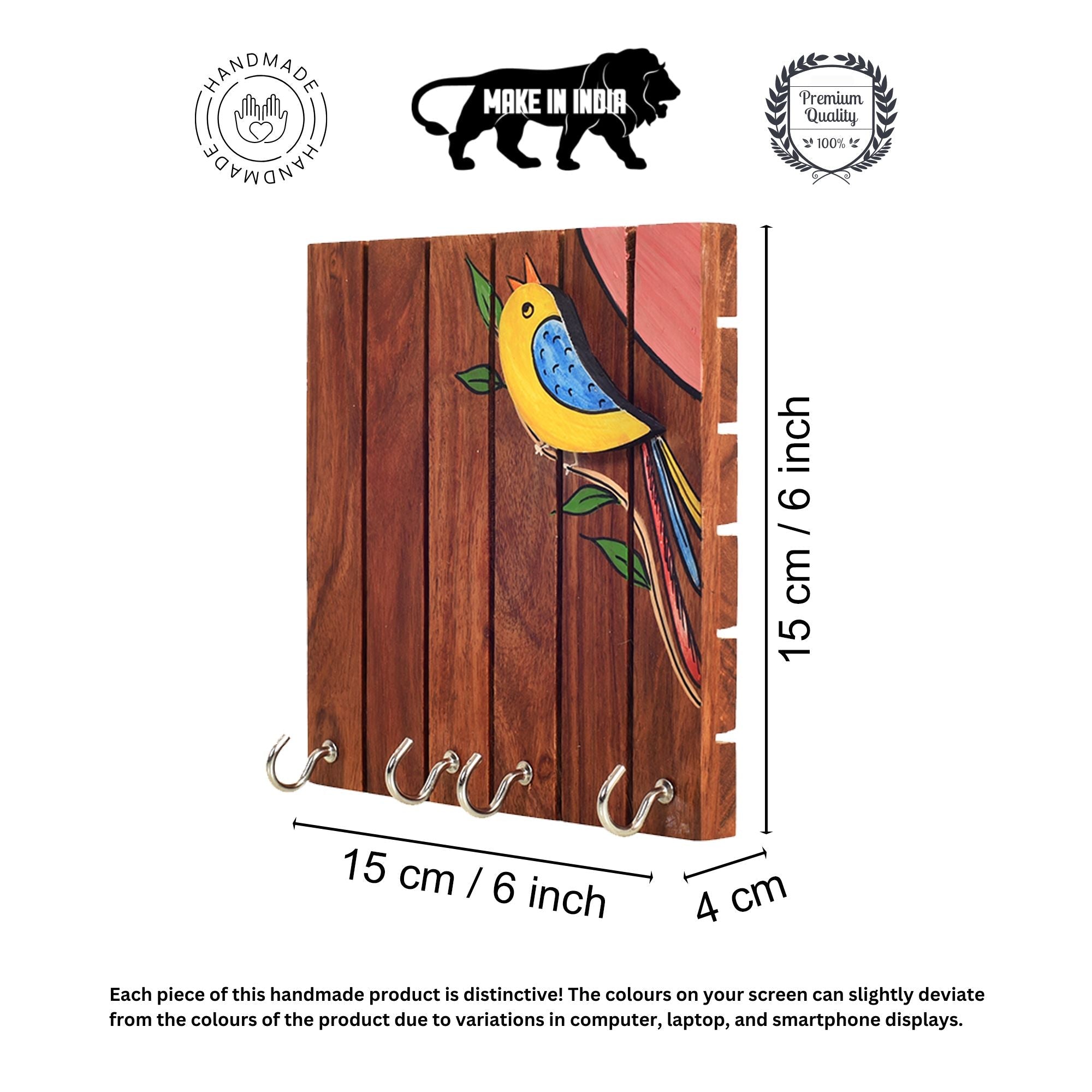 Robin Hand Painted Wooden Key Holder, Wall Mounted Bird Design Key Hanger for Entryway and Homedecor