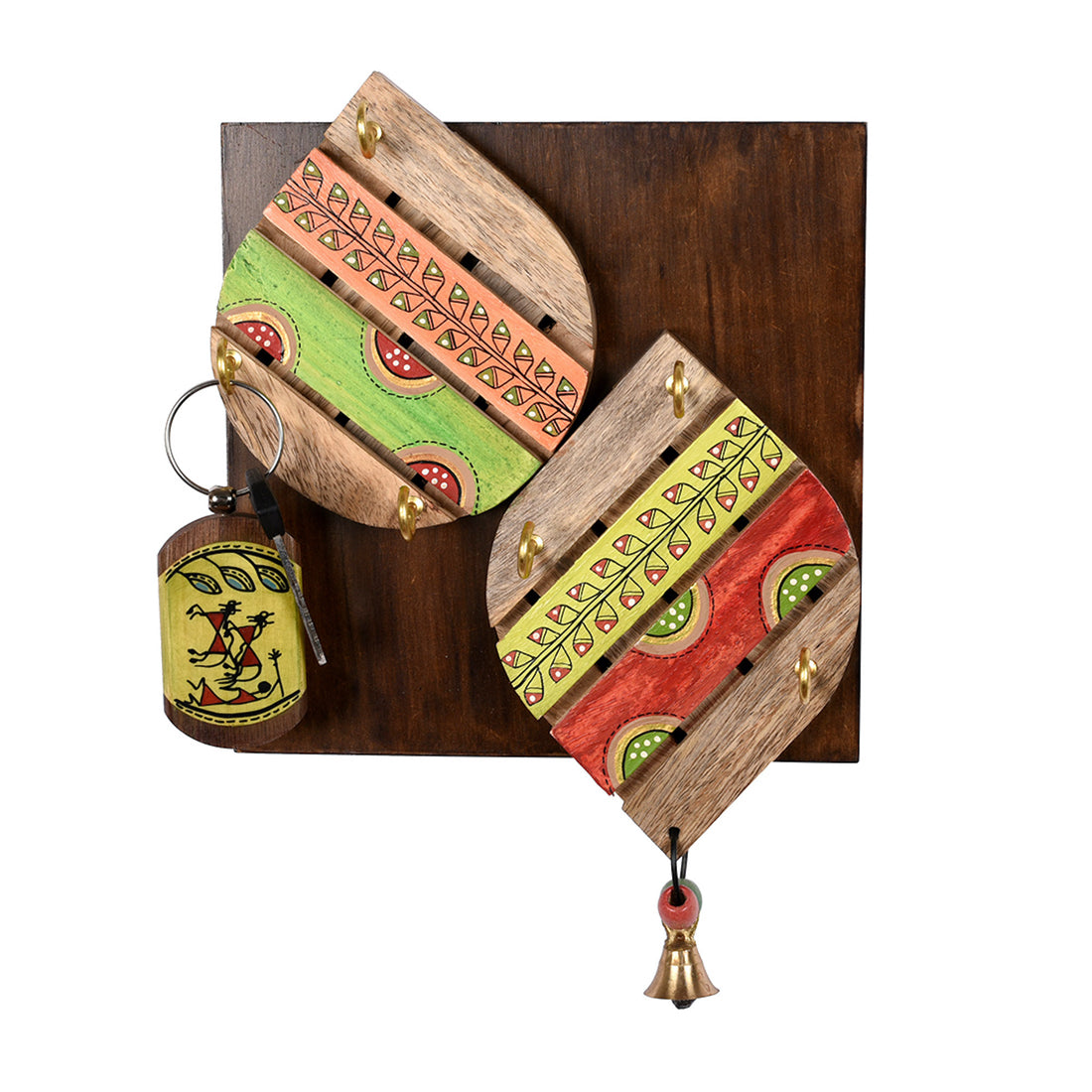 Key Holder Handcrafted Tribal Art Leaf Design 6 Keys (7x2x10)