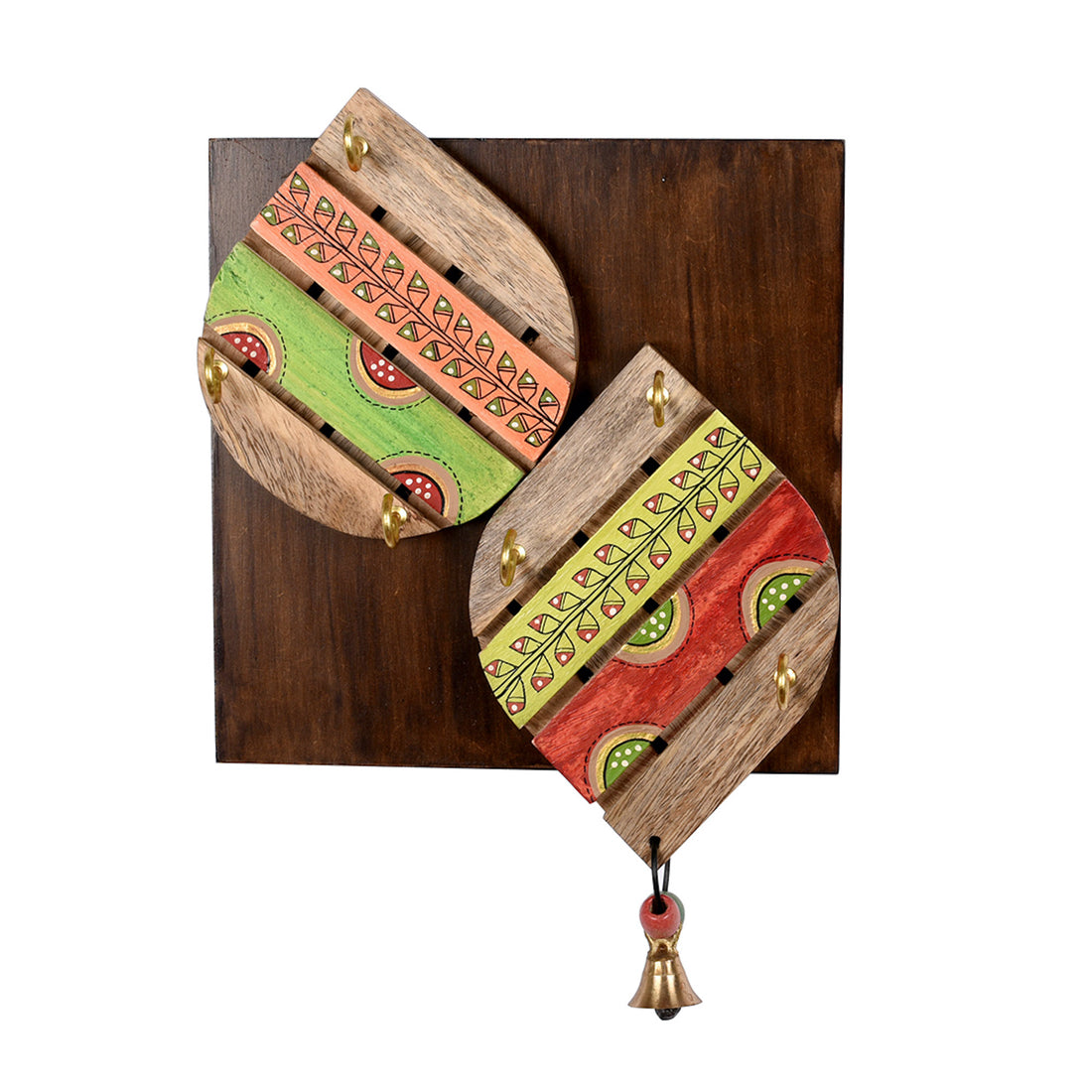 Key Holder Handcrafted Tribal Art Leaf Design 6 Keys (7x2x10)