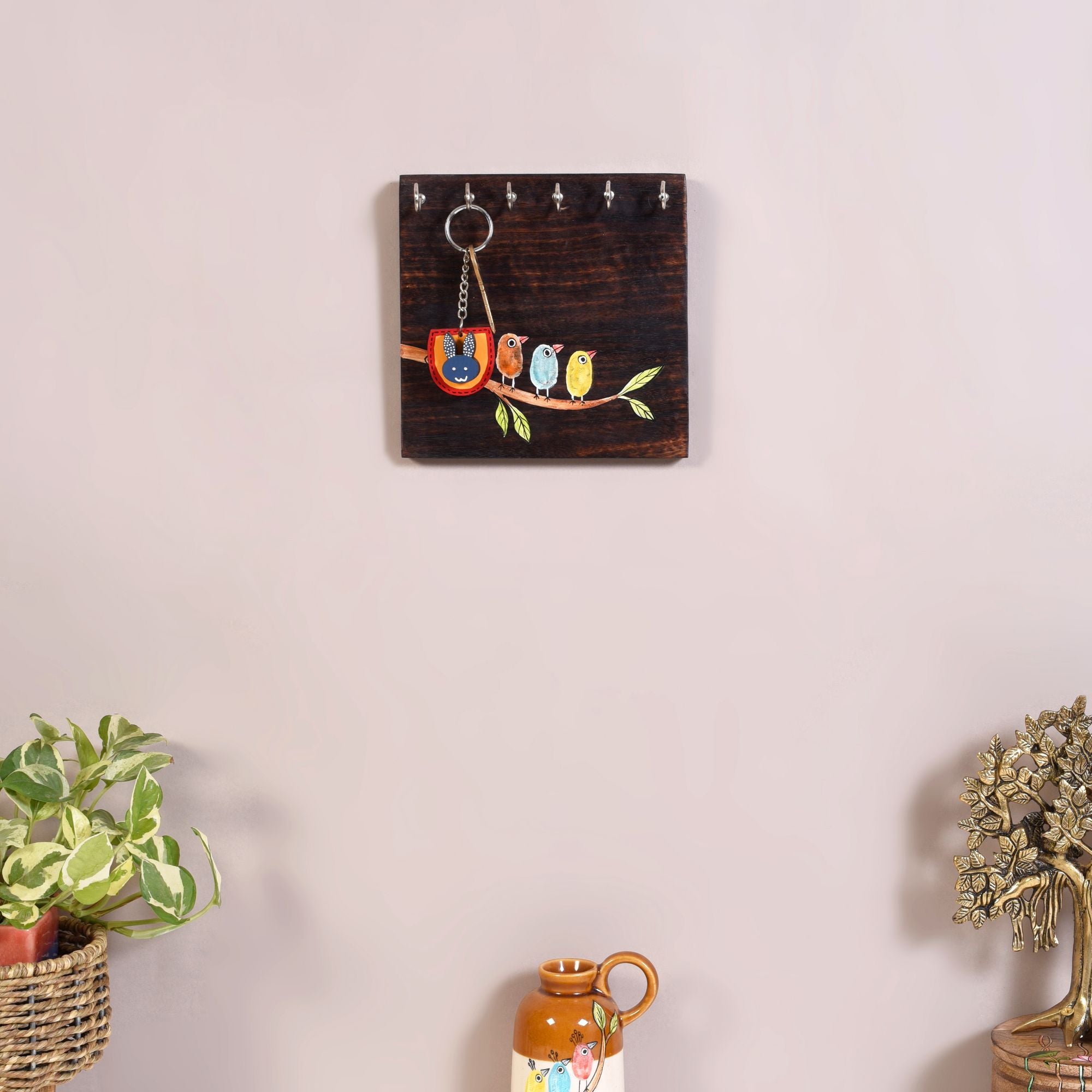 Teen Chidiya Birds-on-Branch Key Holder