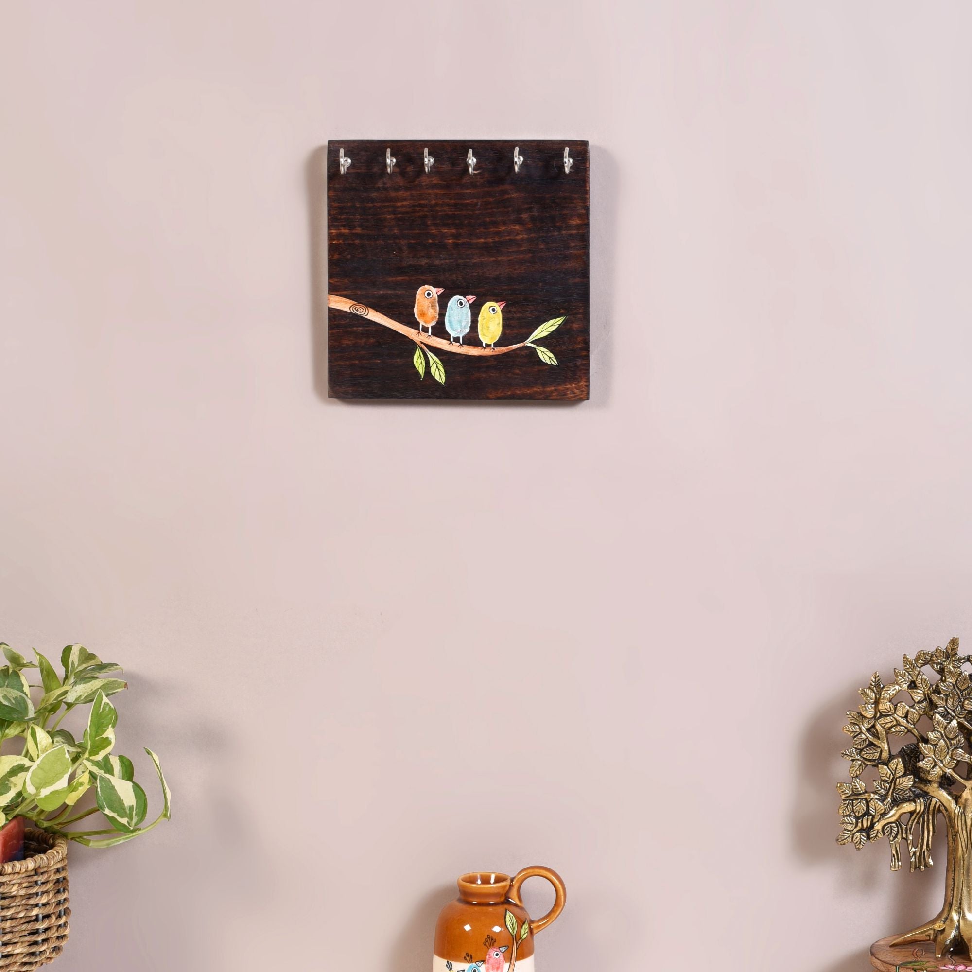 Teen Chidiya Birds-on-Branch Key Holder
