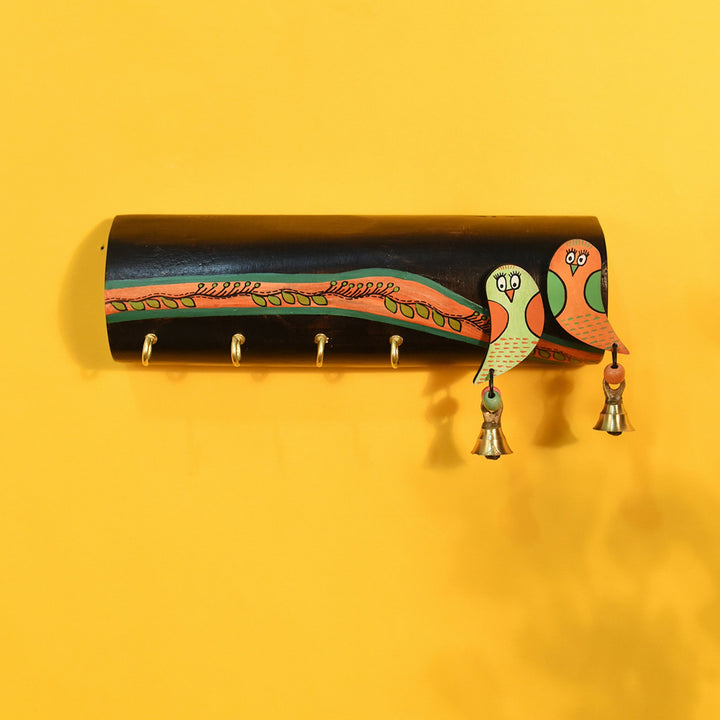 Key Holder Handcrafted Tribal Art Bird theme 4 Keys (9x2.2x4)