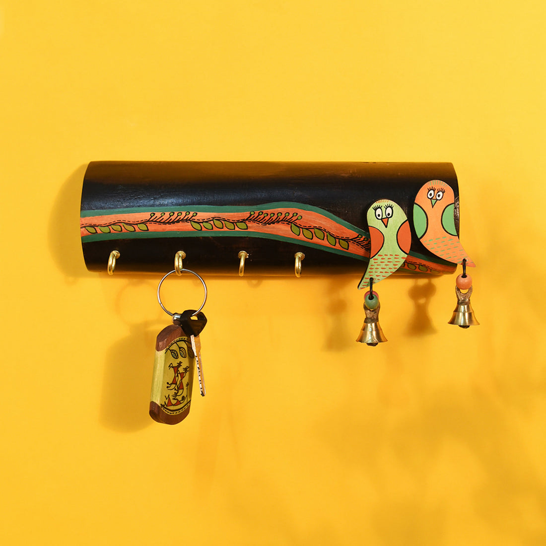 Key Holder Handcrafted Tribal Art Bird theme 4 Keys (9x2.2x4)