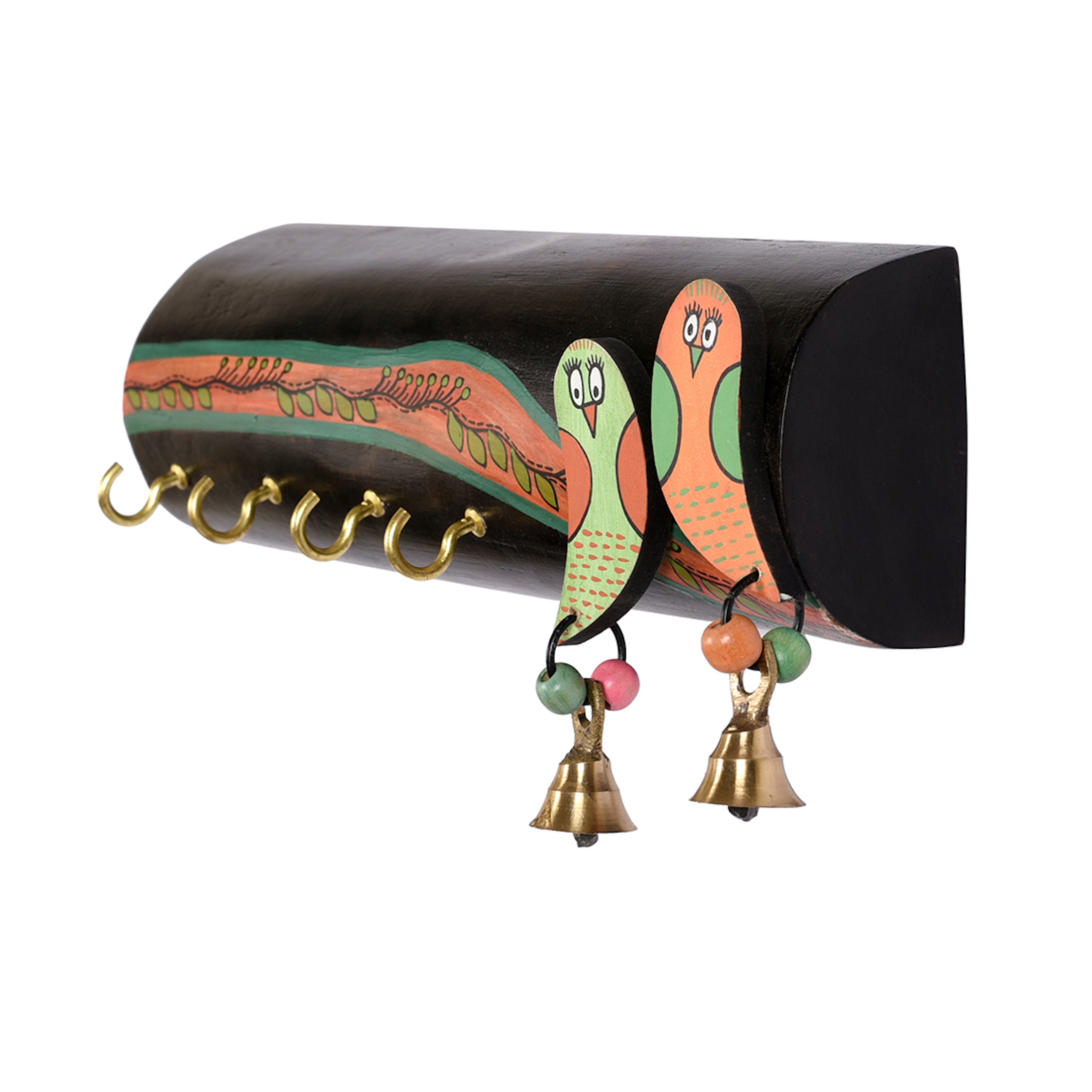 Key Holder Handcrafted Tribal Art Bird theme 4 Keys (9x2.2x4)