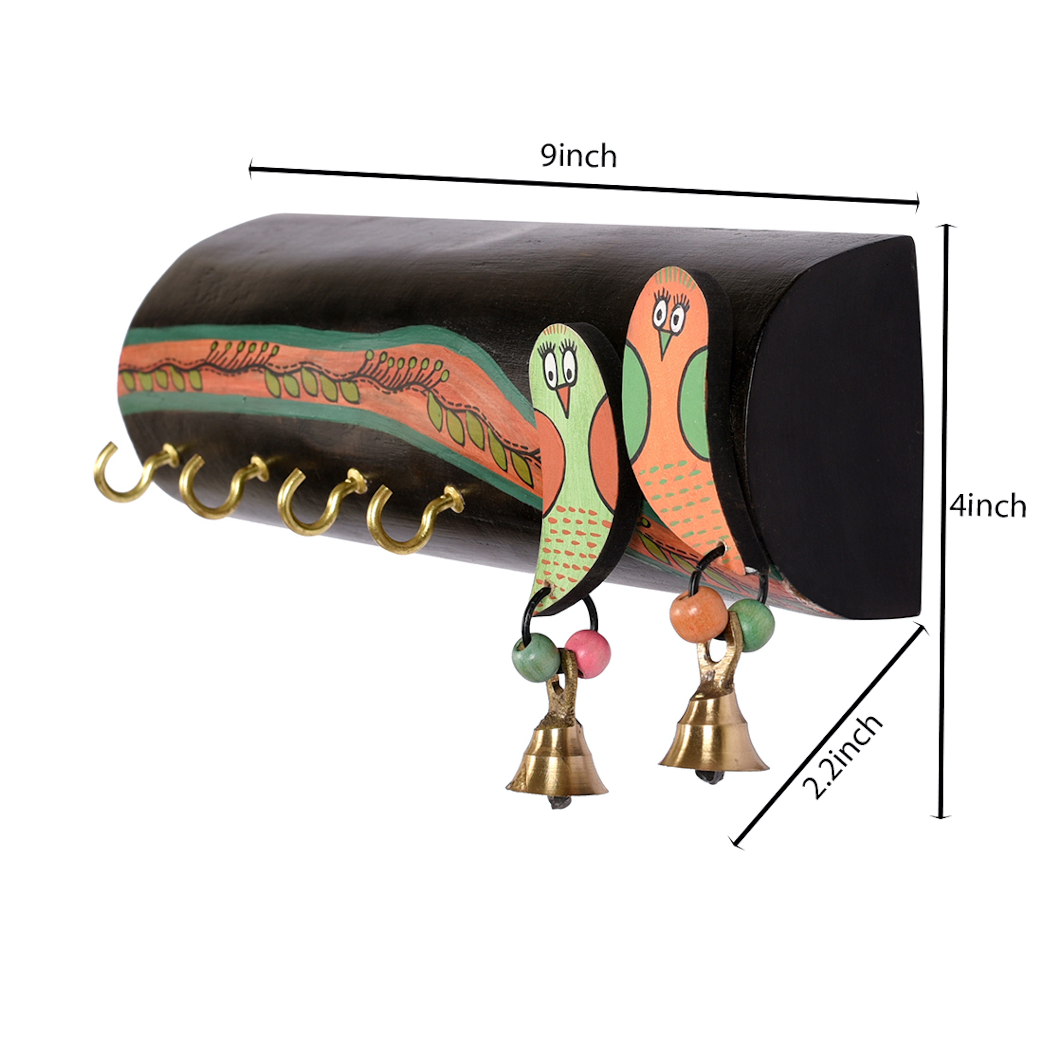 Key Holder Handcrafted Tribal Art Bird theme 4 Keys (9x2.2x4)