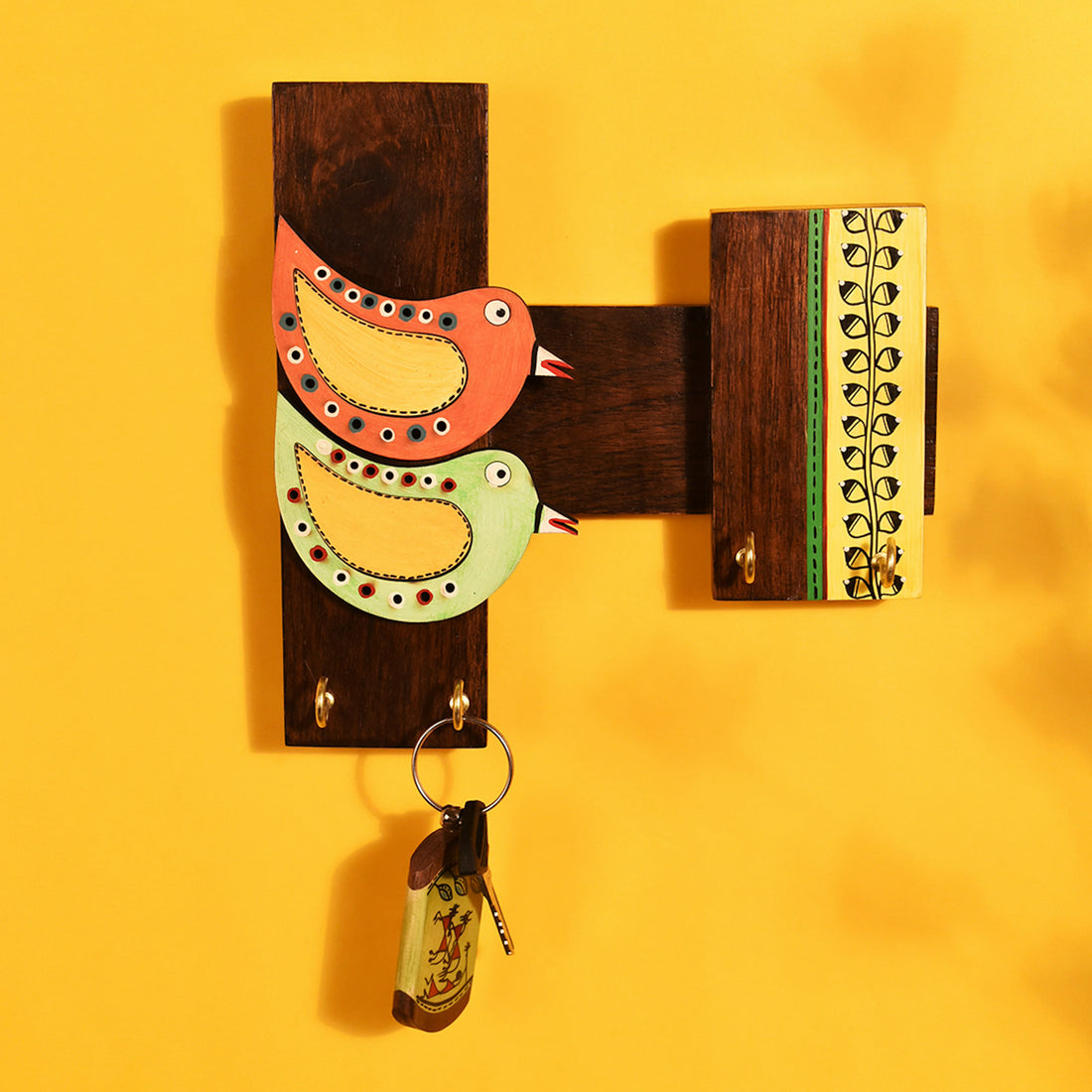 Key Holder Handcrafted Tribal Art Bird Theme 4 keys (8x2x8)