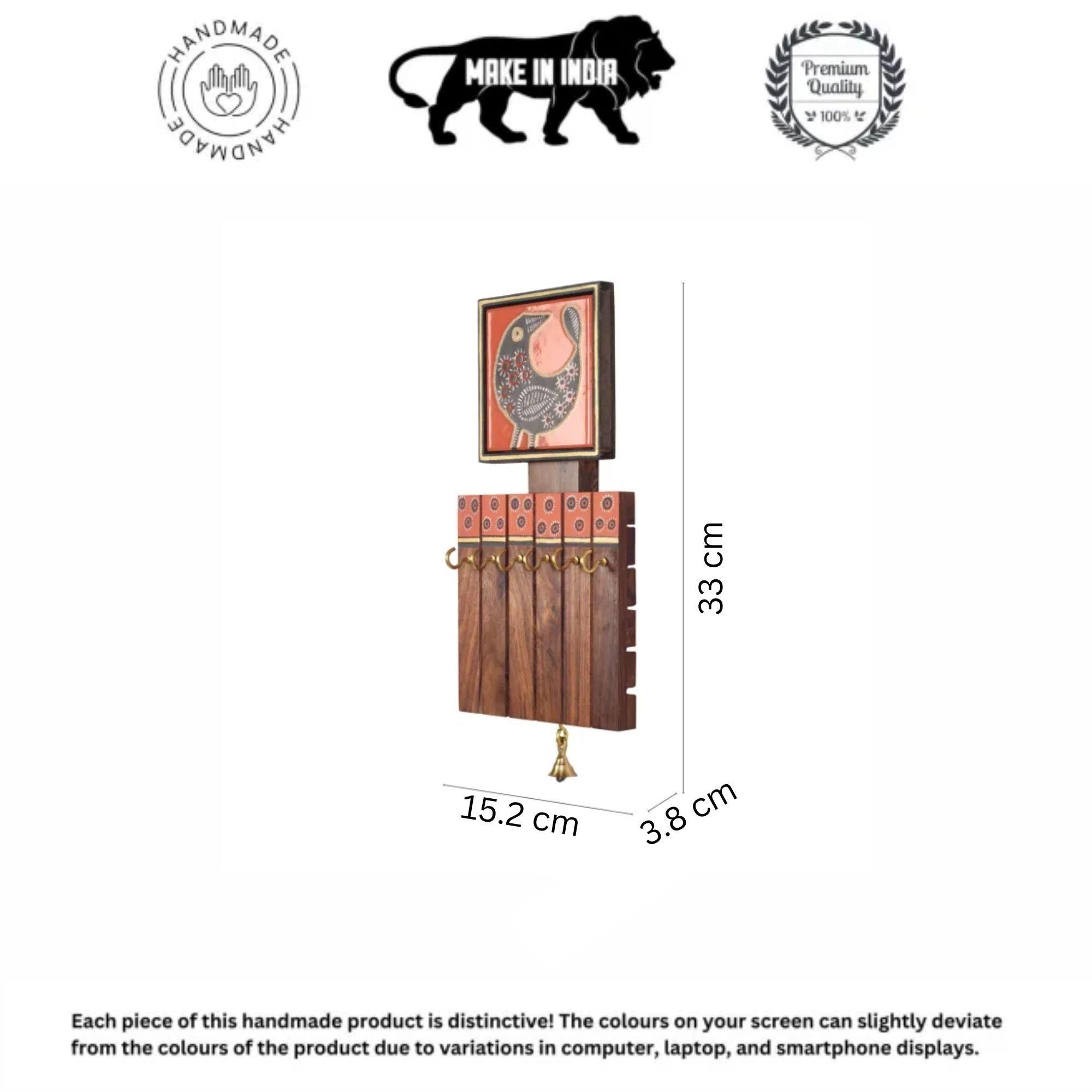Pichhwai Handcrafted Tiles Key Holder Panel 6 Hooks