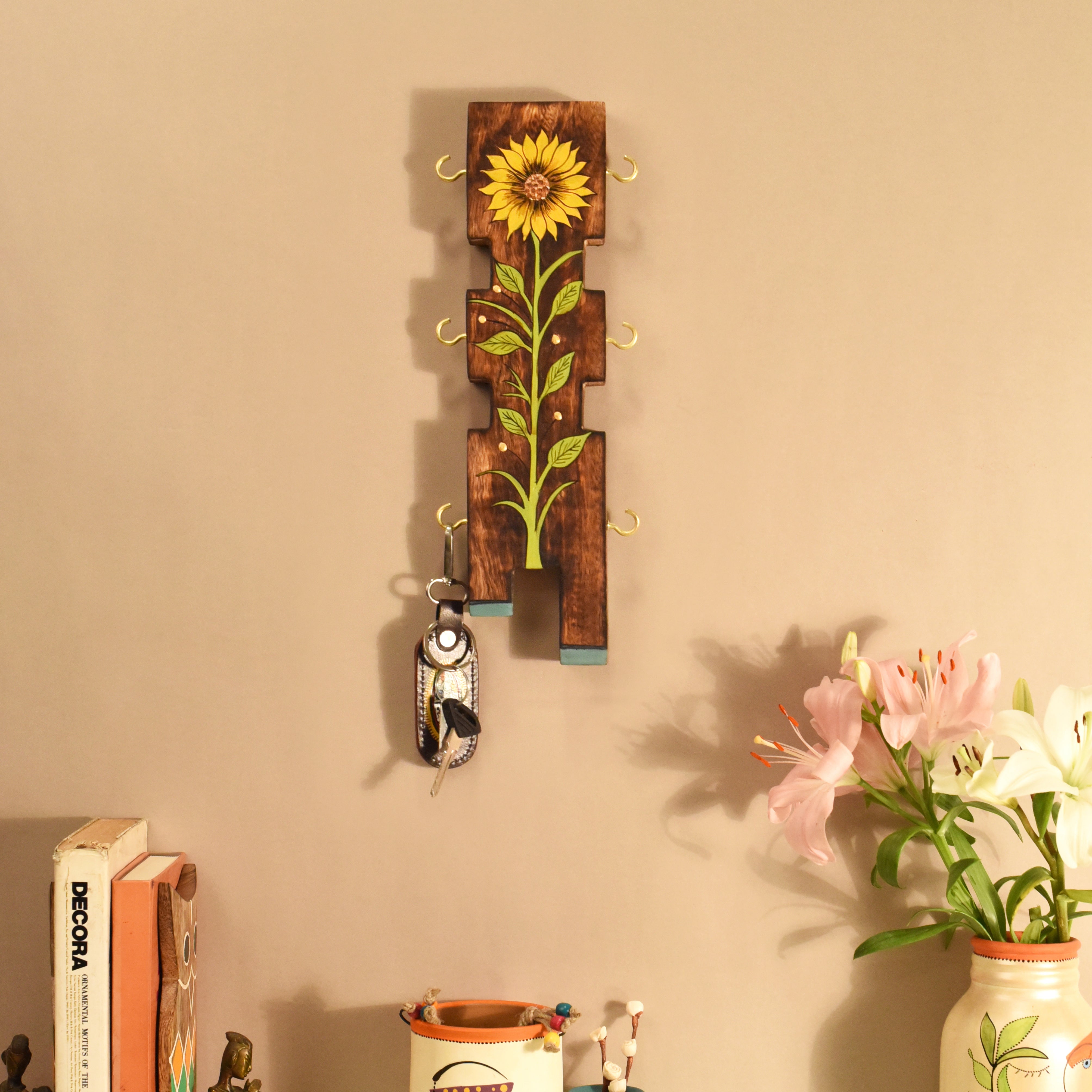Sunflower wooden key hanger