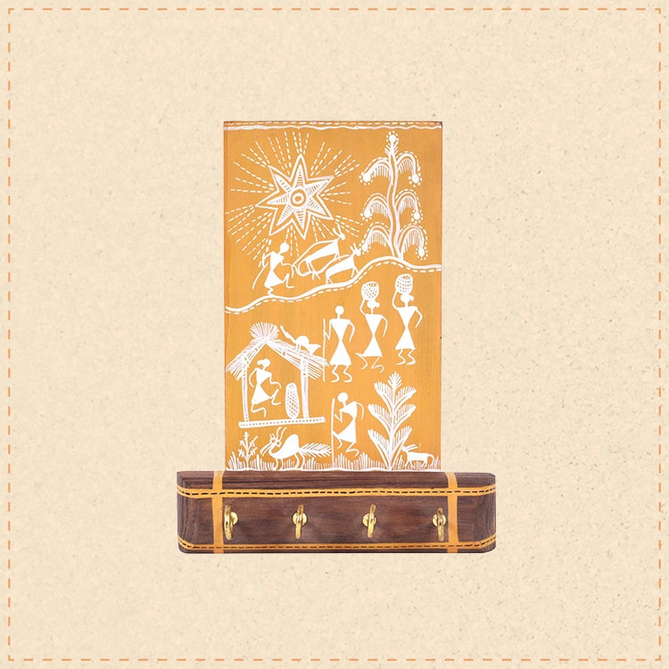 Warli Melody Key Holder In Yellow (6x2.5x8)