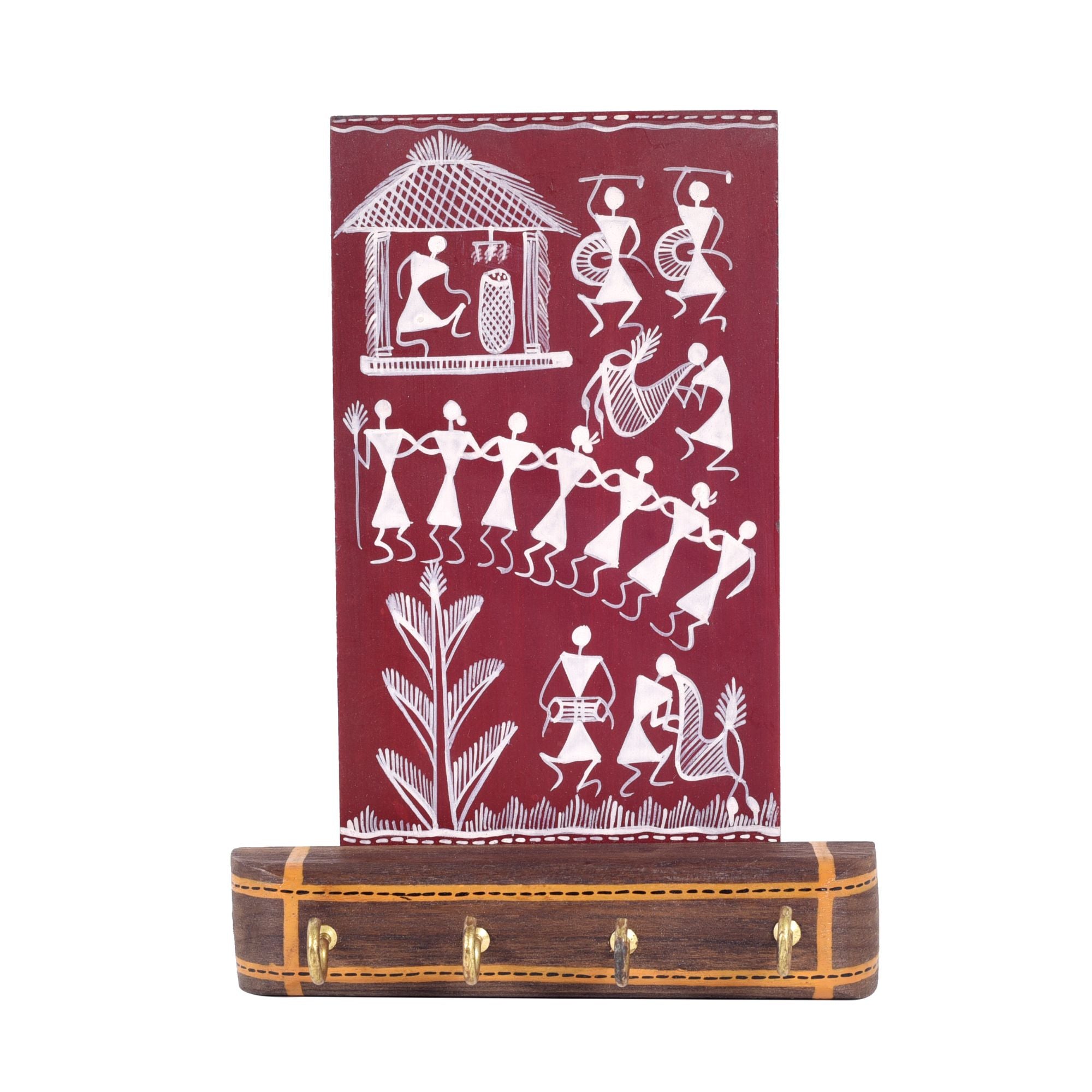Warli Melody Key Holder In Red (6x2.5x8)