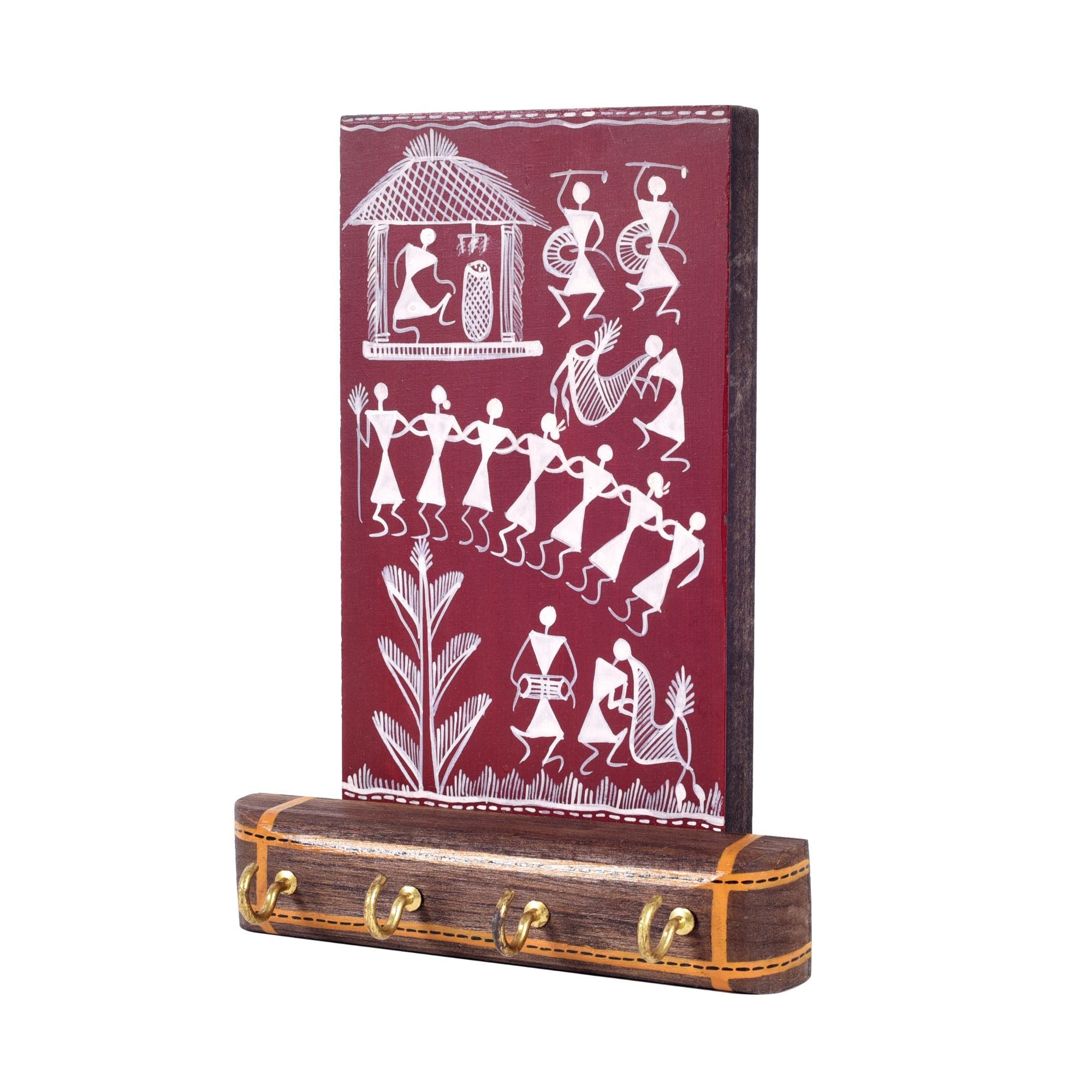 Warli Melody Key Holder In Red (6x2.5x8)