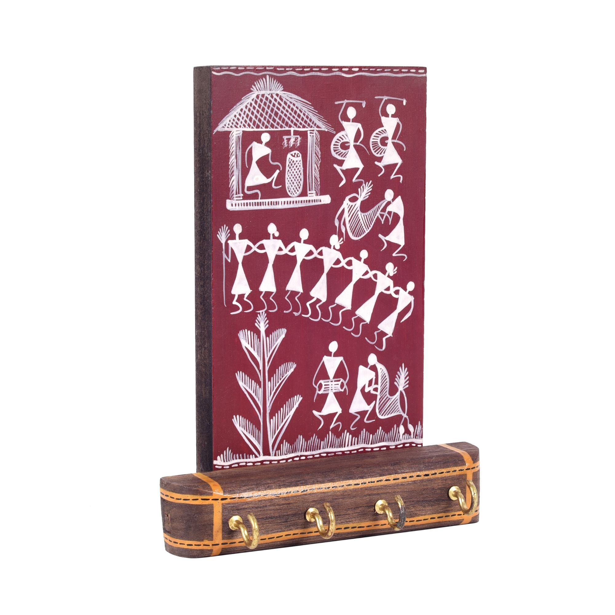 Warli Melody Key Holder In Red (6x2.5x8)