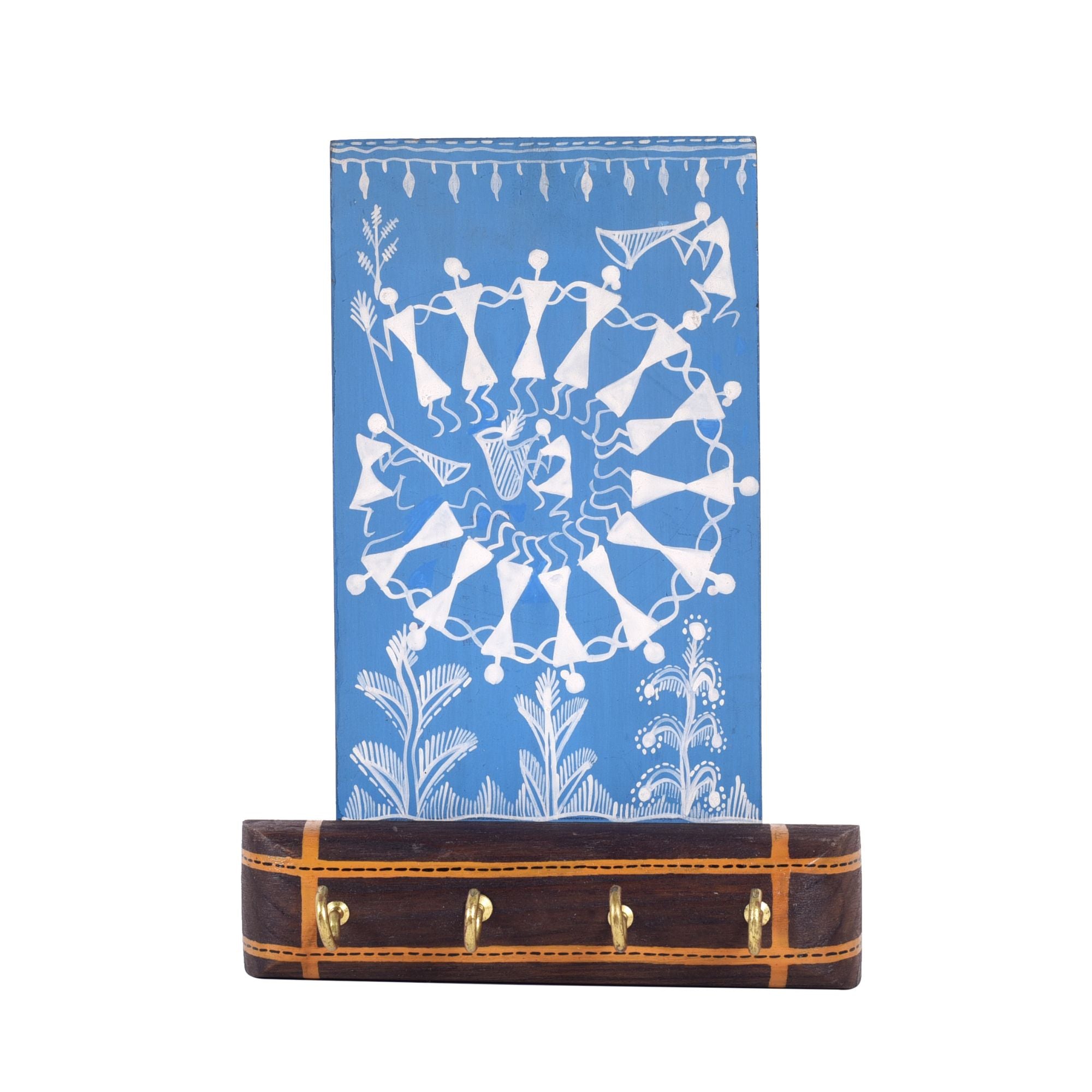 Warli Melody Key Holder In Blue (6x2.5x8)