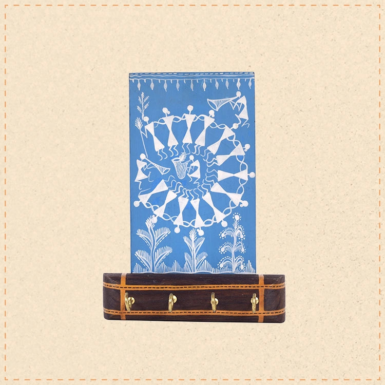 Warli Melody Key Holder In Blue (6x2.5x8)